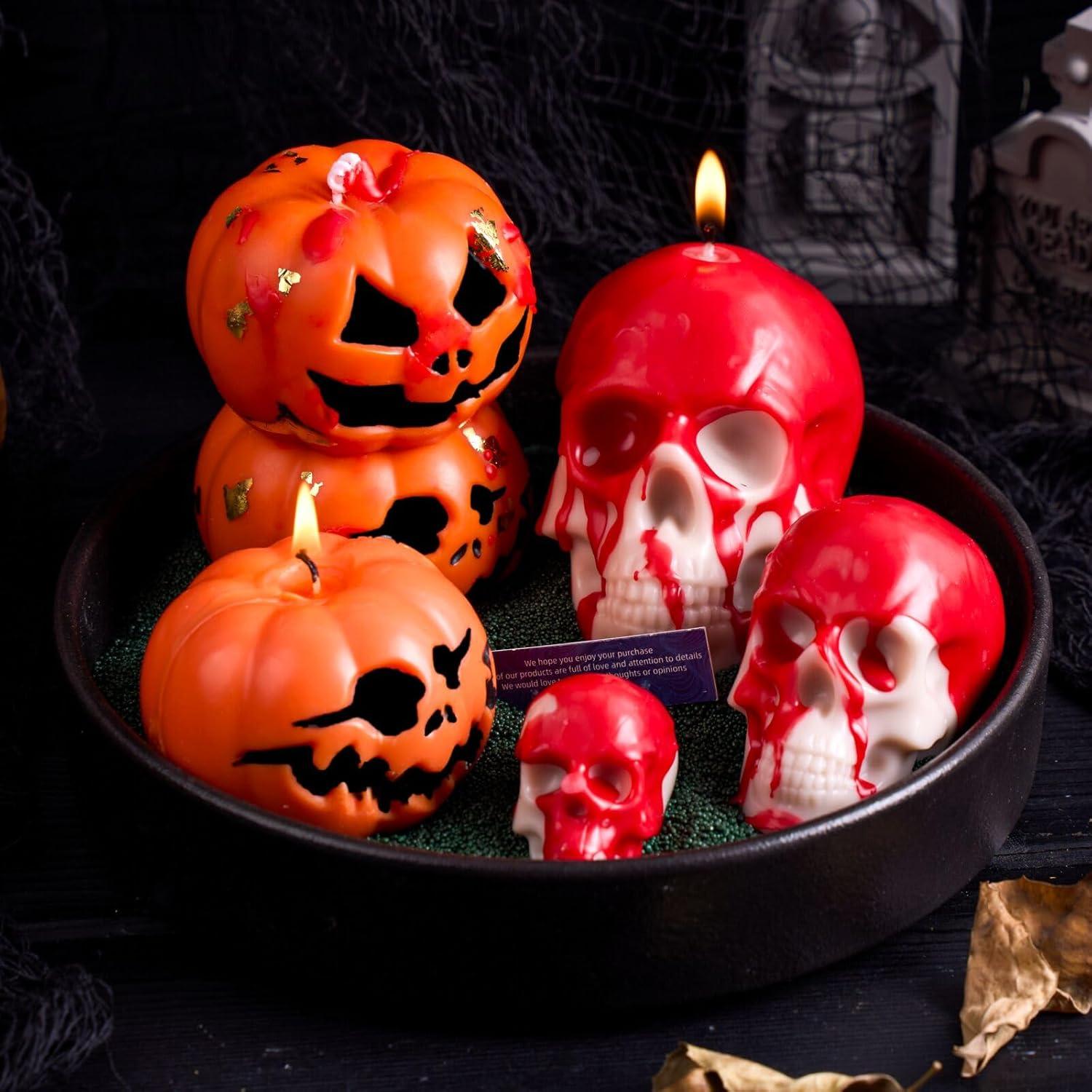 Juego de Moldes de Velas 3D Dacies - 5 Piezas Calavera y Calabaza