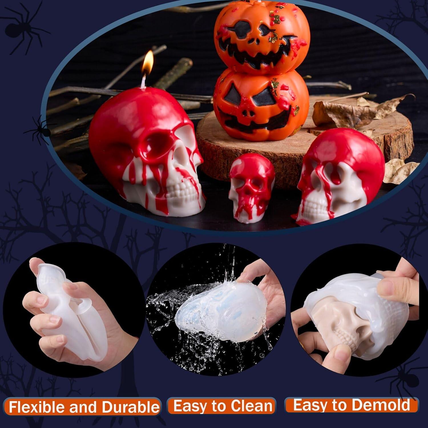 Juego de Moldes de Velas 3D Dacies - 5 Piezas Calavera y Calabaza