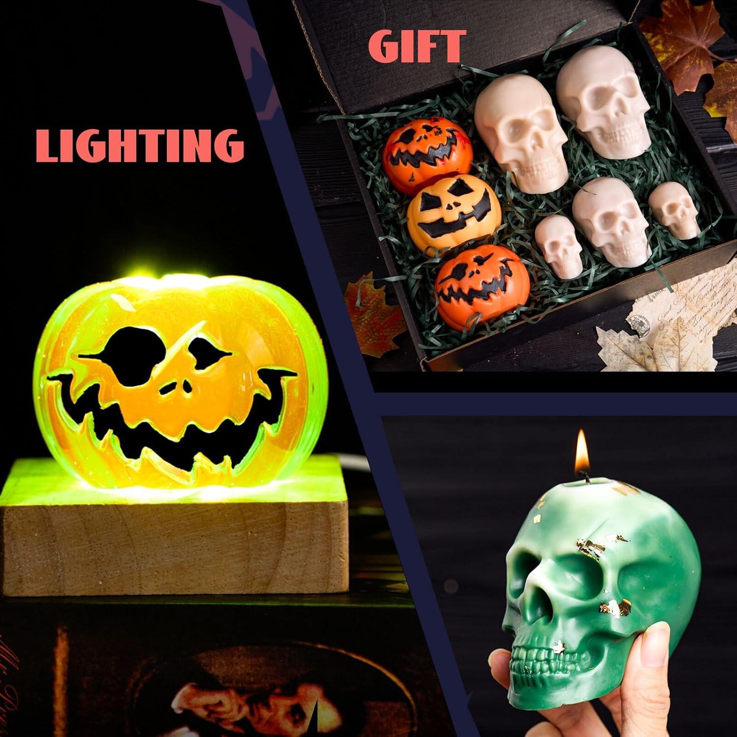 Juego de Moldes de Velas 3D Dacies - 5 Piezas Calavera y Calabaza