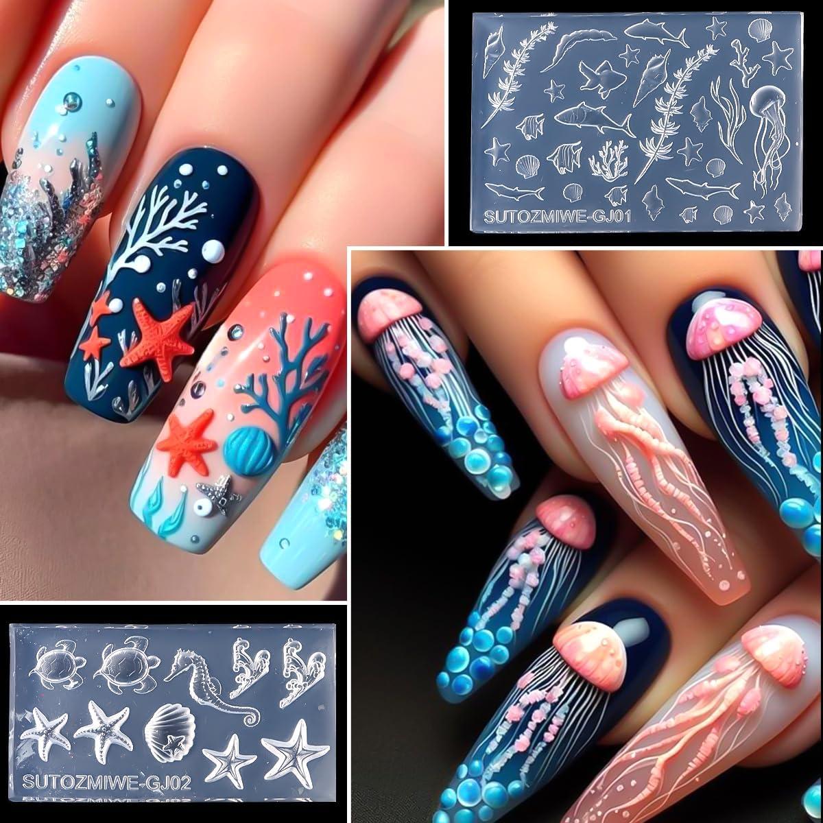 Moldes de Uñas de Silicona SUTOZMIWE Oceánico 2Pcs 3D