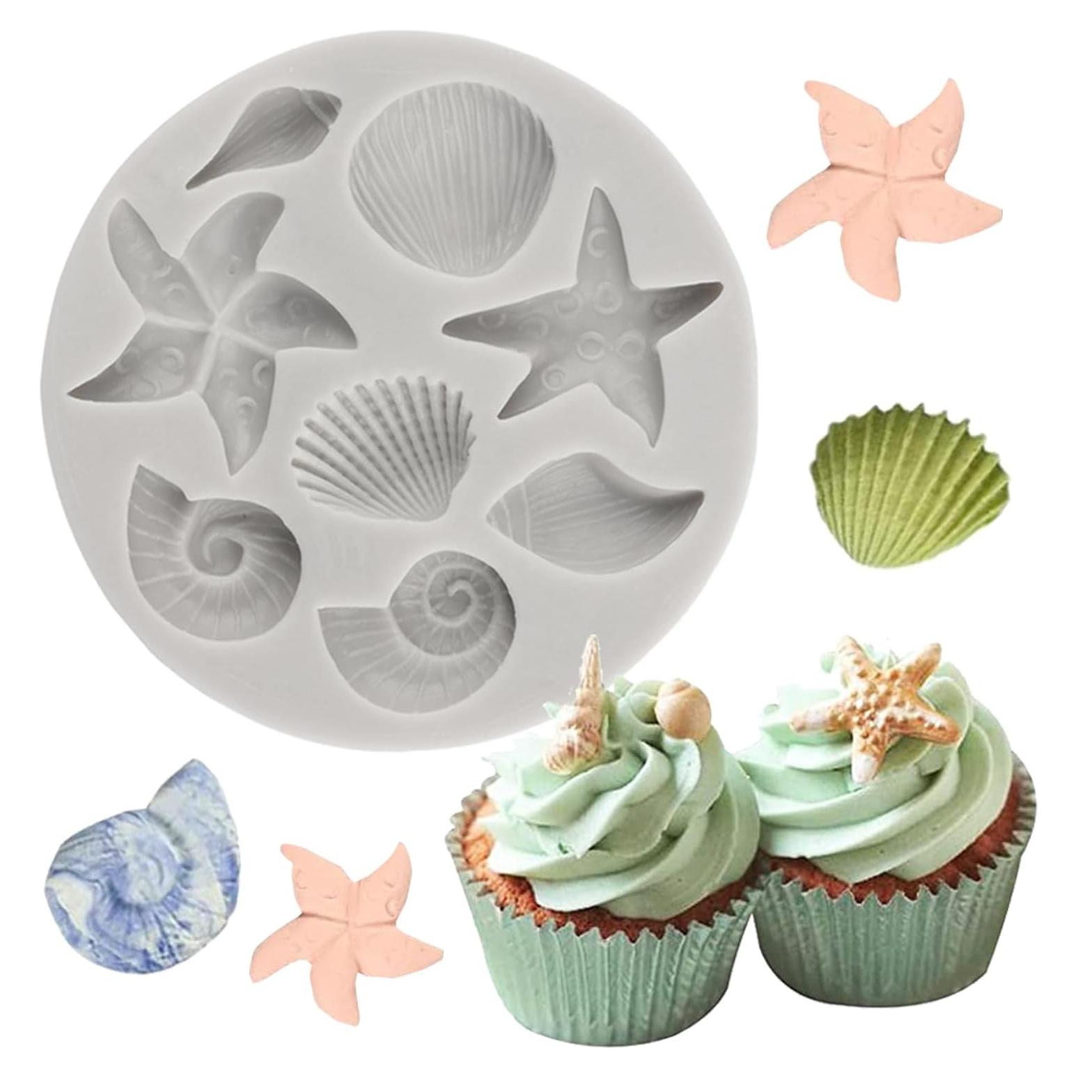 Marine Theme Cake Fondant Mold Seashell Conch Starfish Silicone Molds For Cake Decorating Cupcake Topper Candy Chocolate Gum Paste Polymer Clay