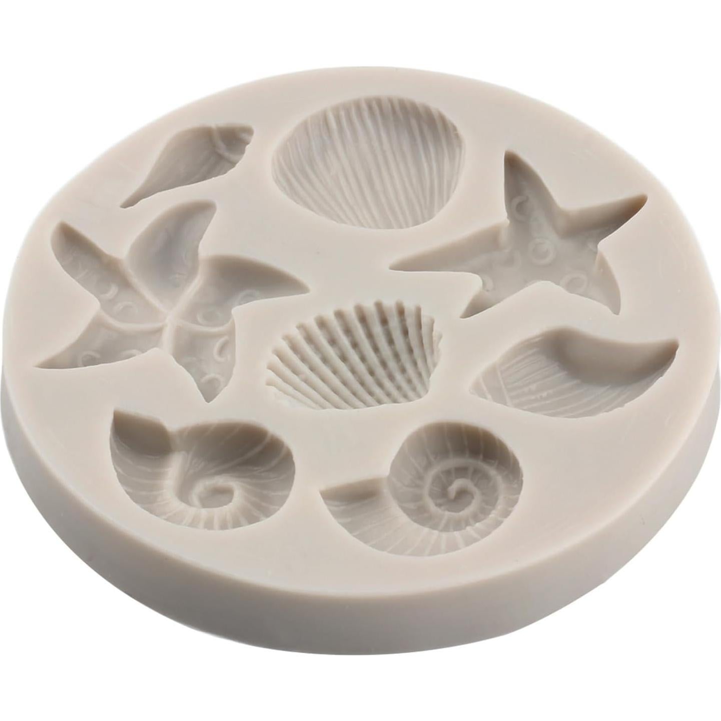 Marine Theme Cake Fondant Mold Seashell Conch Starfish Silicone Molds For Cake Decorating Cupcake Topper Candy Chocolate Gum Paste Polymer Clay