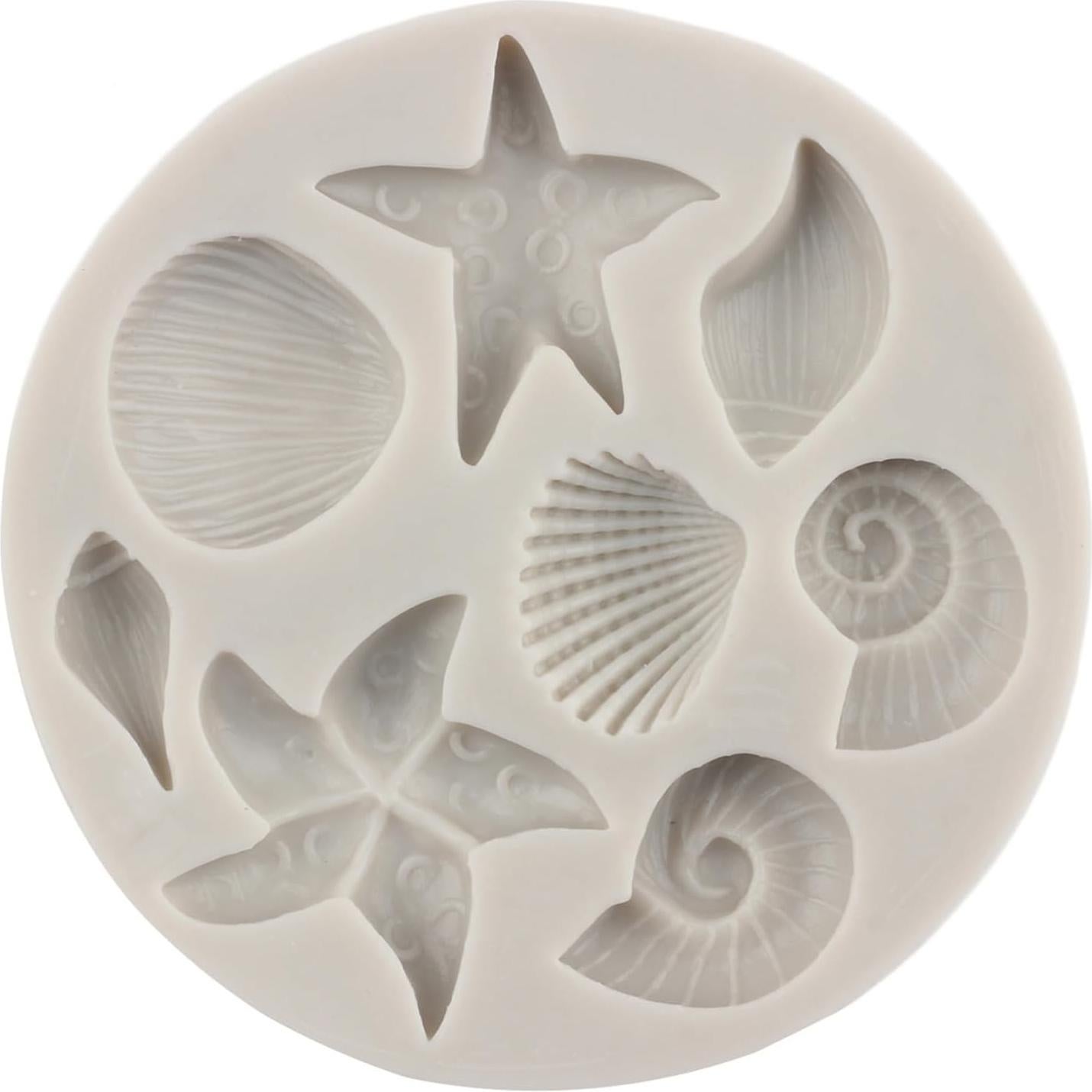 Marine Theme Cake Fondant Mold Seashell Conch Starfish Silicone Molds For Cake Decorating Cupcake Topper Candy Chocolate Gum Paste Polymer Clay