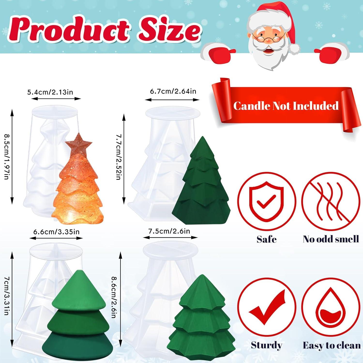 Molde de Vela 3D Suclain Árbol de Navidad 4 Piezas Silicona