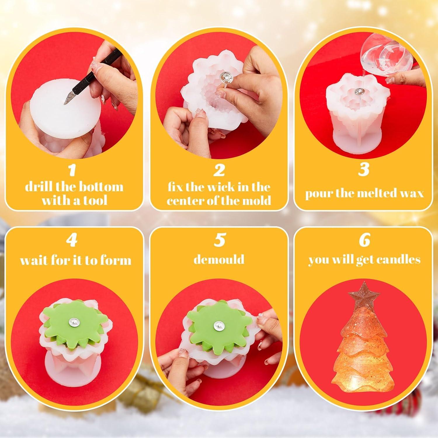 Molde de Vela 3D Suclain Árbol de Navidad 4 Piezas Silicona