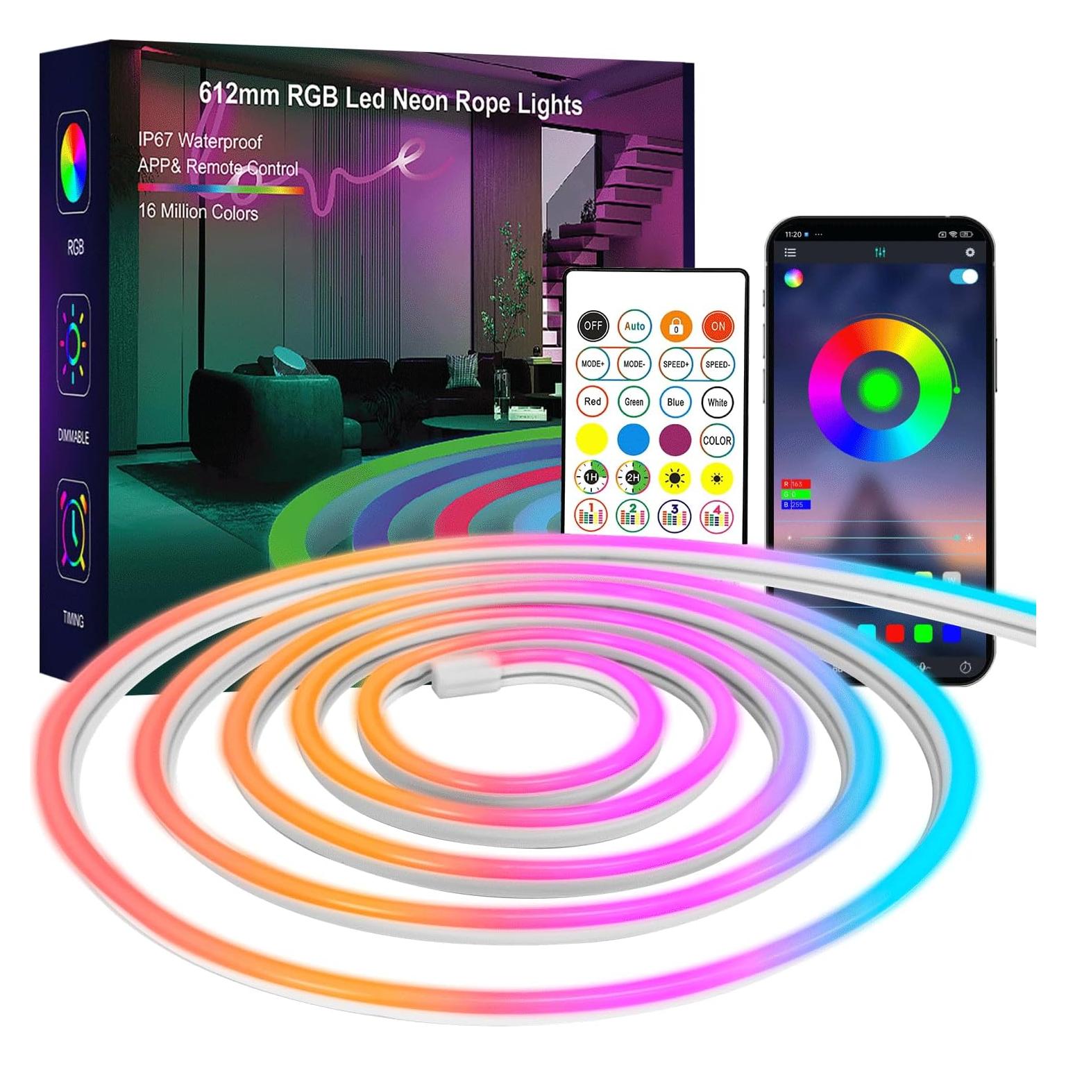 Tira de LED Neón RGB SILFU 5.99m Impermeable Control Remoto