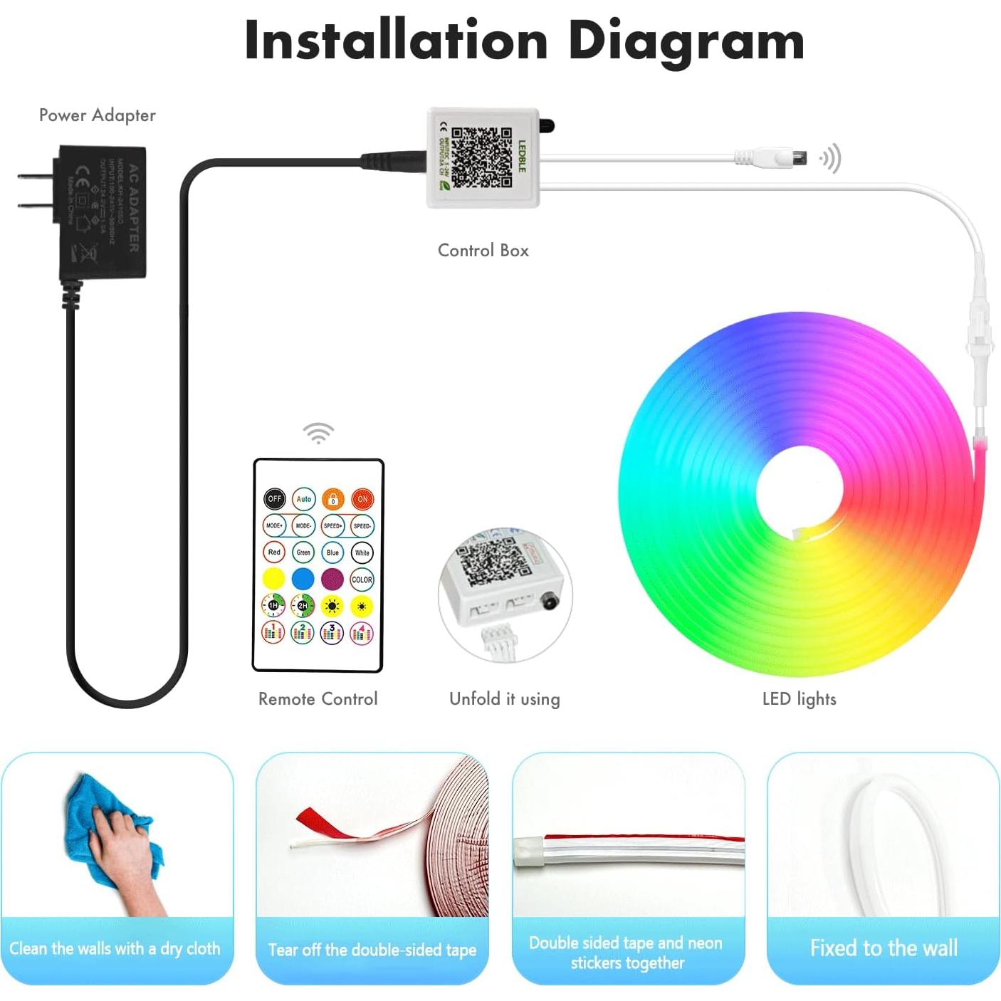Tira de LED Neón RGB SILFU 5.99m Impermeable Control Remoto