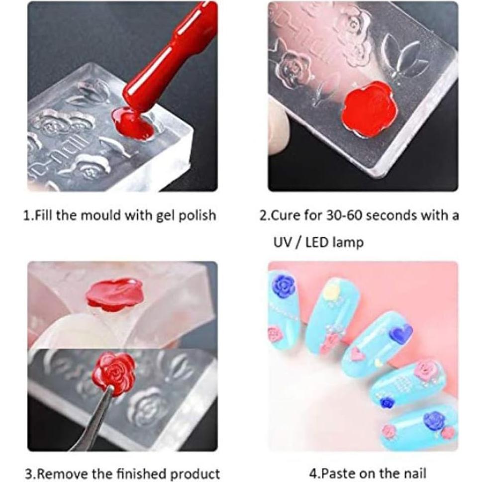 Molde de Silicona 36 Pcs para Arte de Uñas Caralin