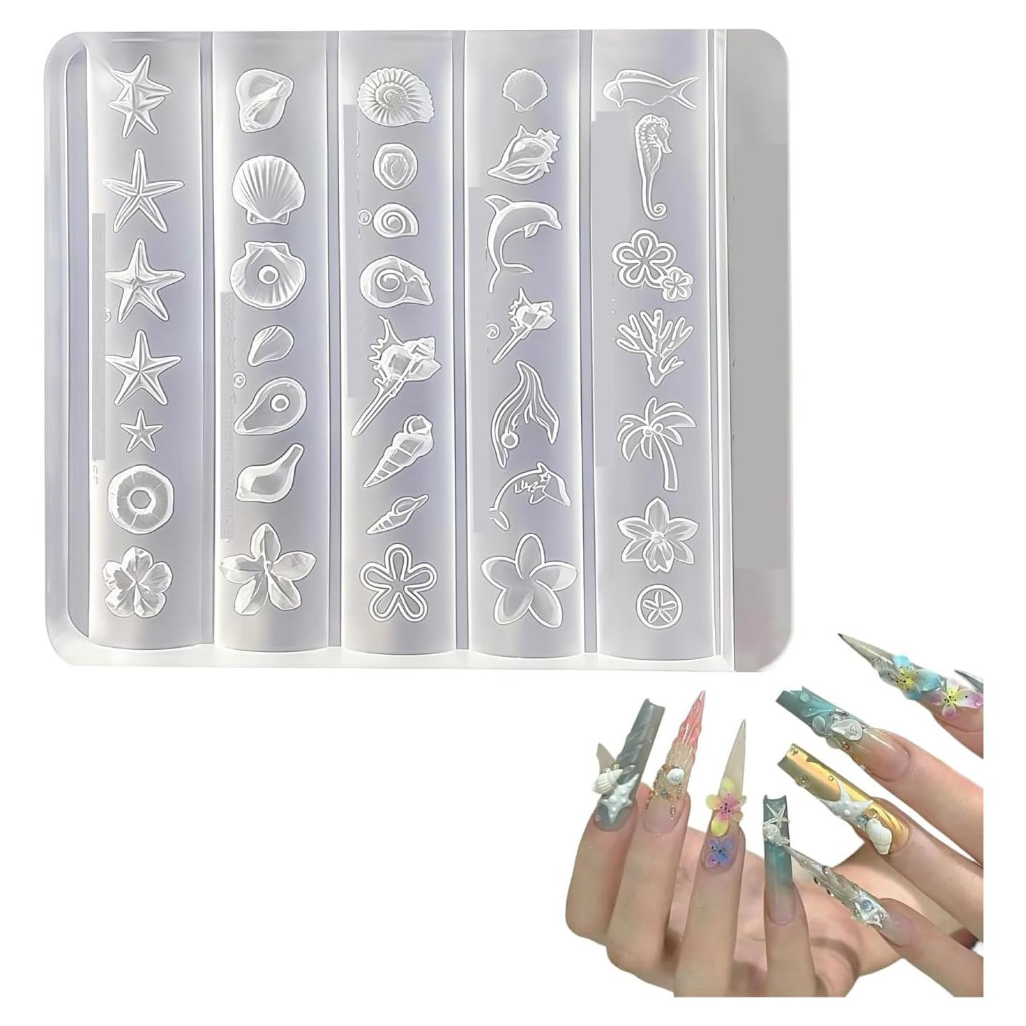 Moldes de Uñas 3D ZGGAZCA Silicona Conchas Oceánicas