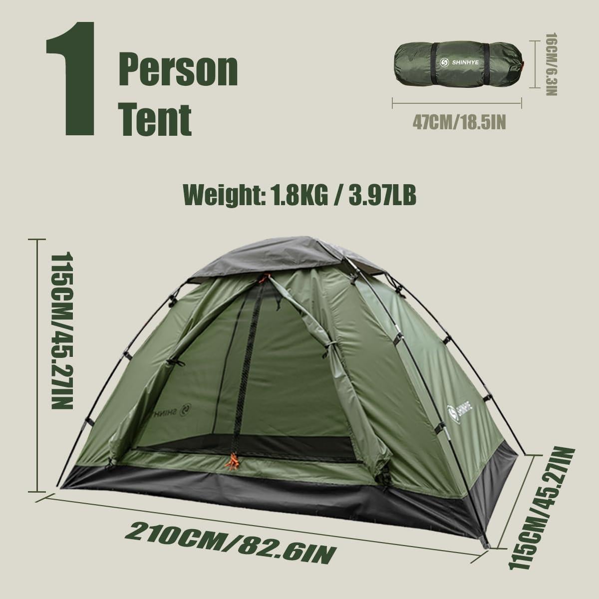 Tienda de Camping ShinHye Verde 1 Persona Impermeable 3 Estaciones