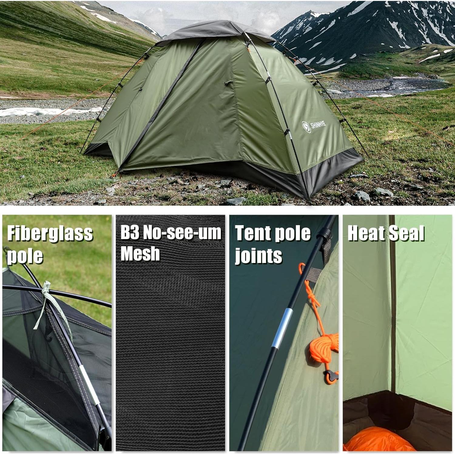 Tienda de Camping ShinHye Verde 1 Persona Impermeable 3 Estaciones