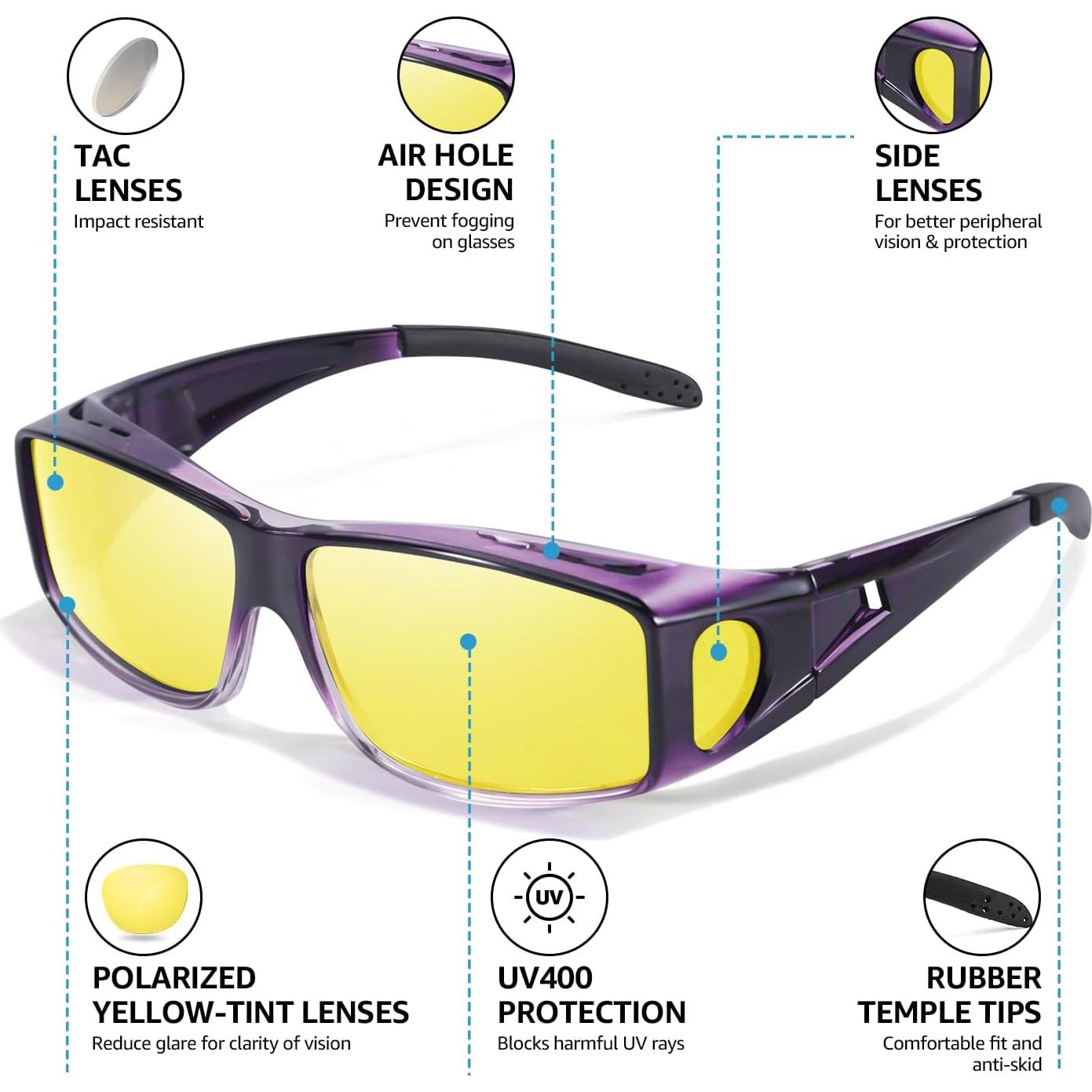 Gafas de Visión Nocturna LVIOE Wrap Around Lentes Amarillos