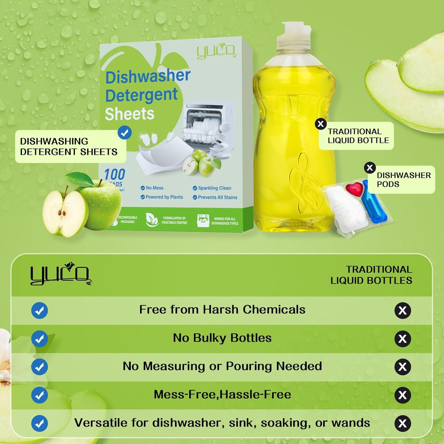 Hojas de detergente para lavavajillas YUCO 100 cargas Manzana