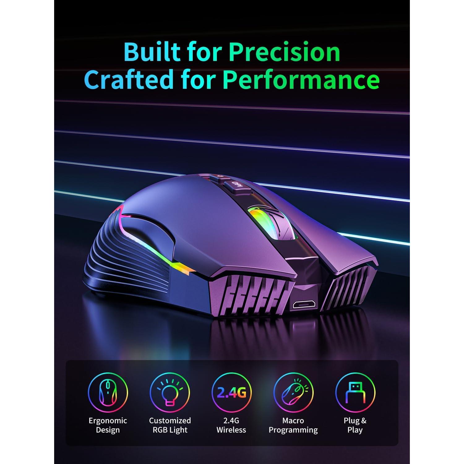 Ratón Gaming Inalámbrico ONITOON CW905 RGB Ergonómico