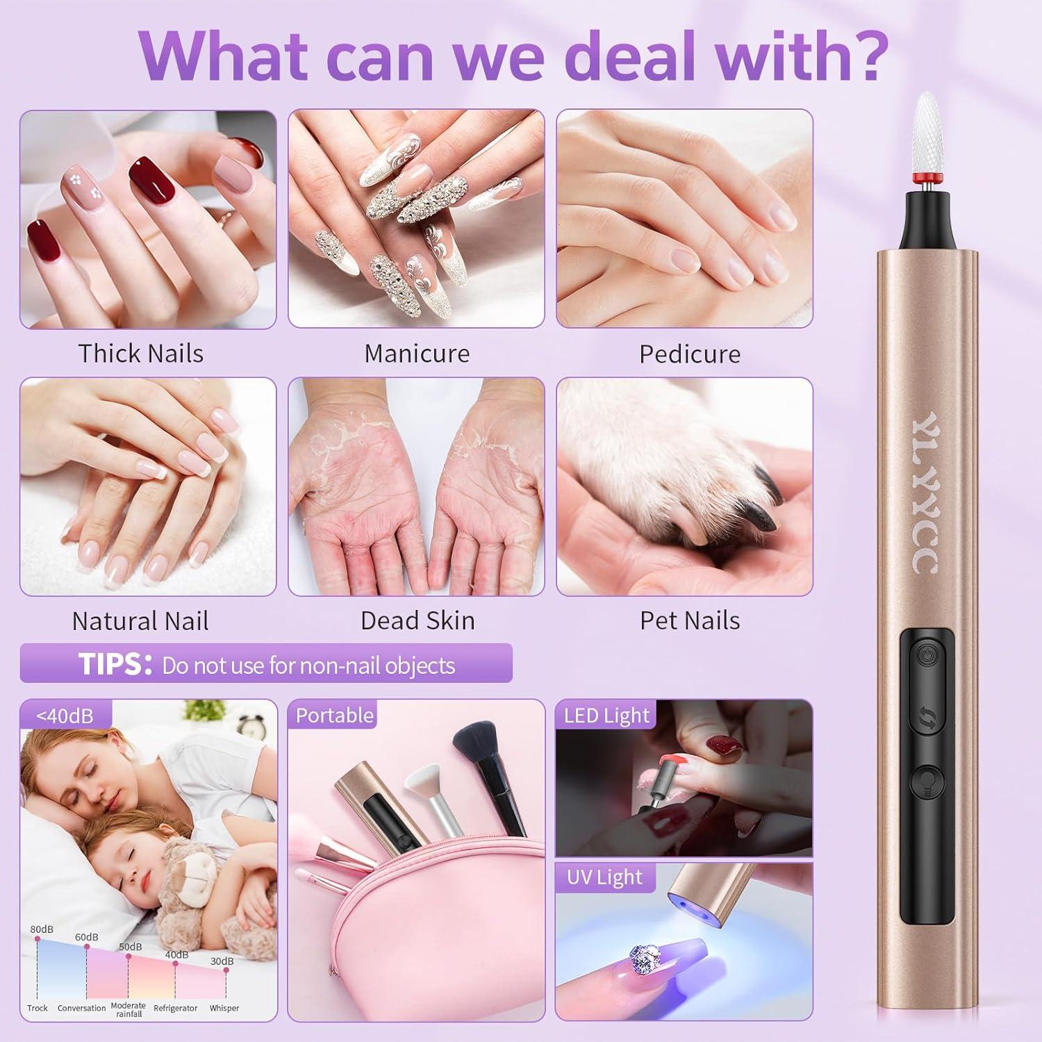 Taladro de Uñas Inalámbrico YLYYCC con Lámpara UV y 12 Brocas