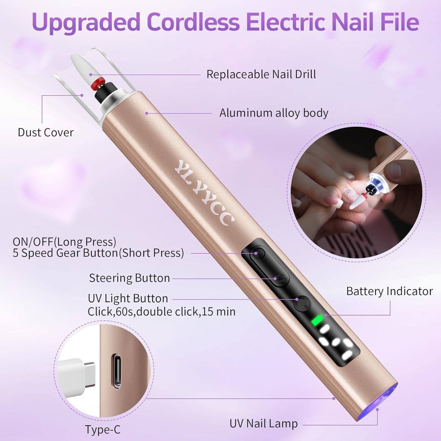 Taladro de Uñas Inalámbrico YLYYCC con Lámpara UV y 12 Brocas