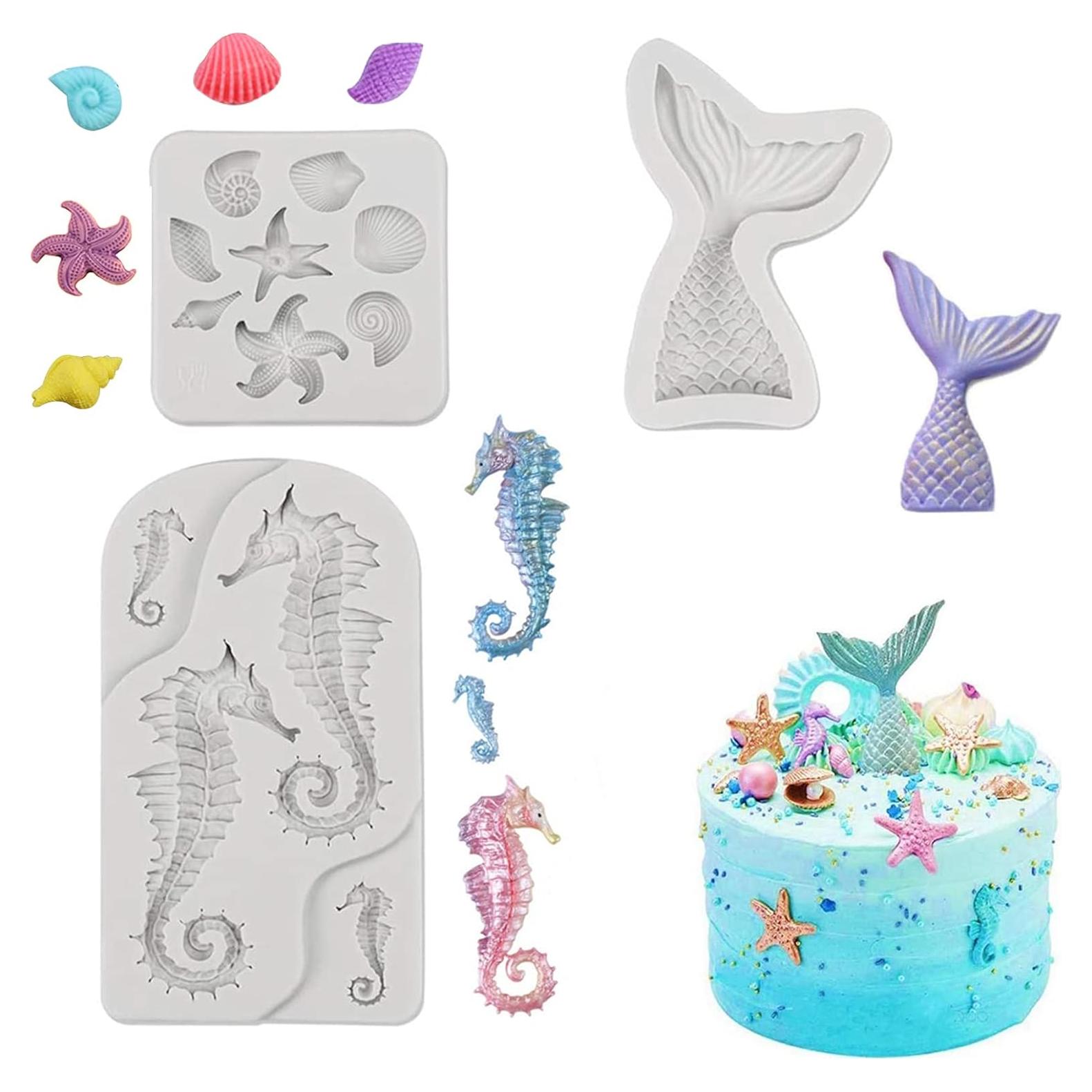 Molde de Silicona para Fondant MEMOVAN 3 Piezas Tema Sirena