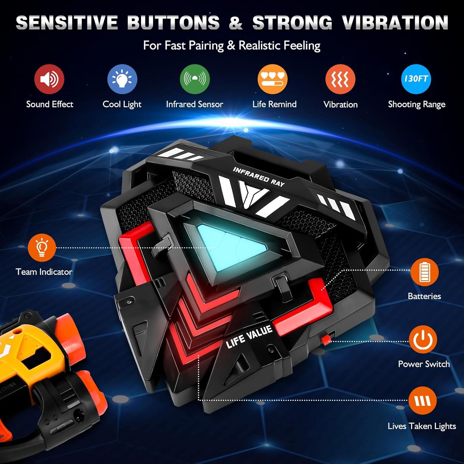 Juego de Laser Tag KIZJORYA Set de 4 Pistolas y Chalecos
