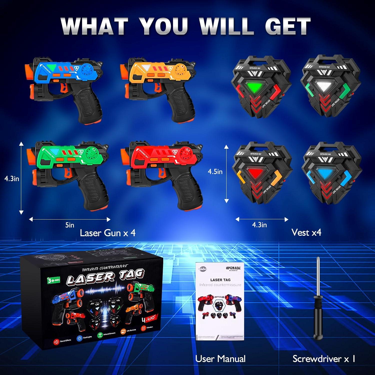 Juego de Laser Tag KIZJORYA Set de 4 Pistolas y Chalecos