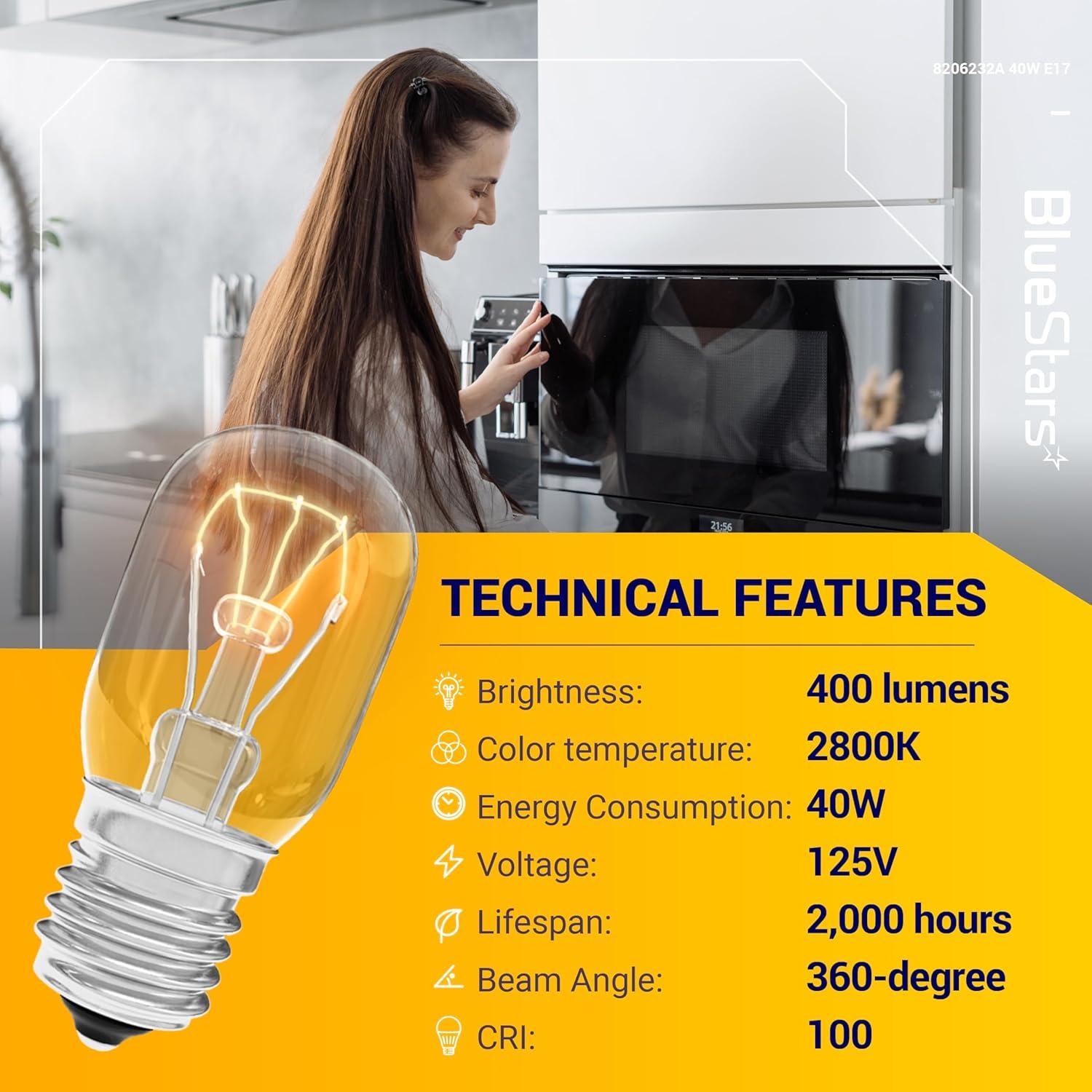Bombilla de Luz para Microondas BlueStars 8206232A 40W E17 2 Unidades