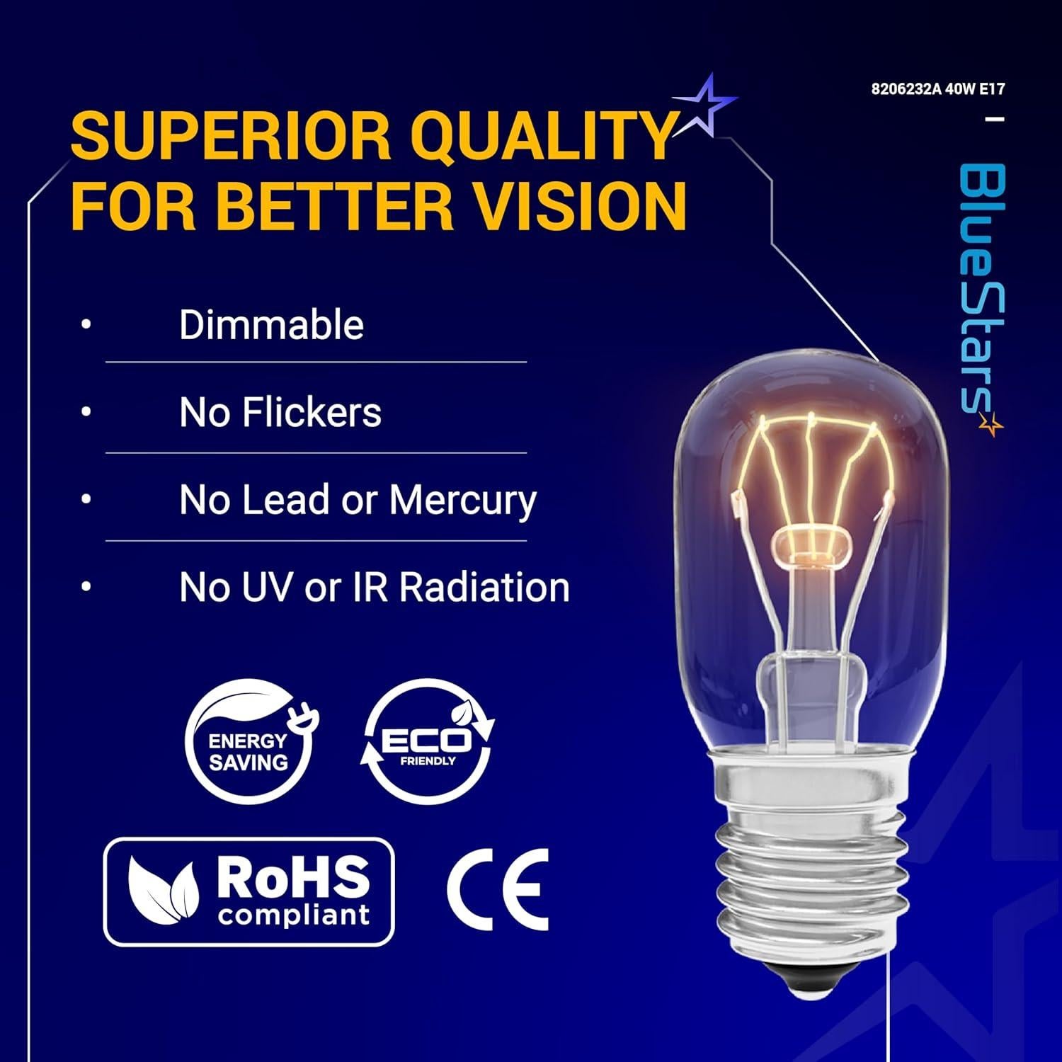 Bombilla de Luz para Microondas BlueStars 8206232A 40W E17 2 Unidades