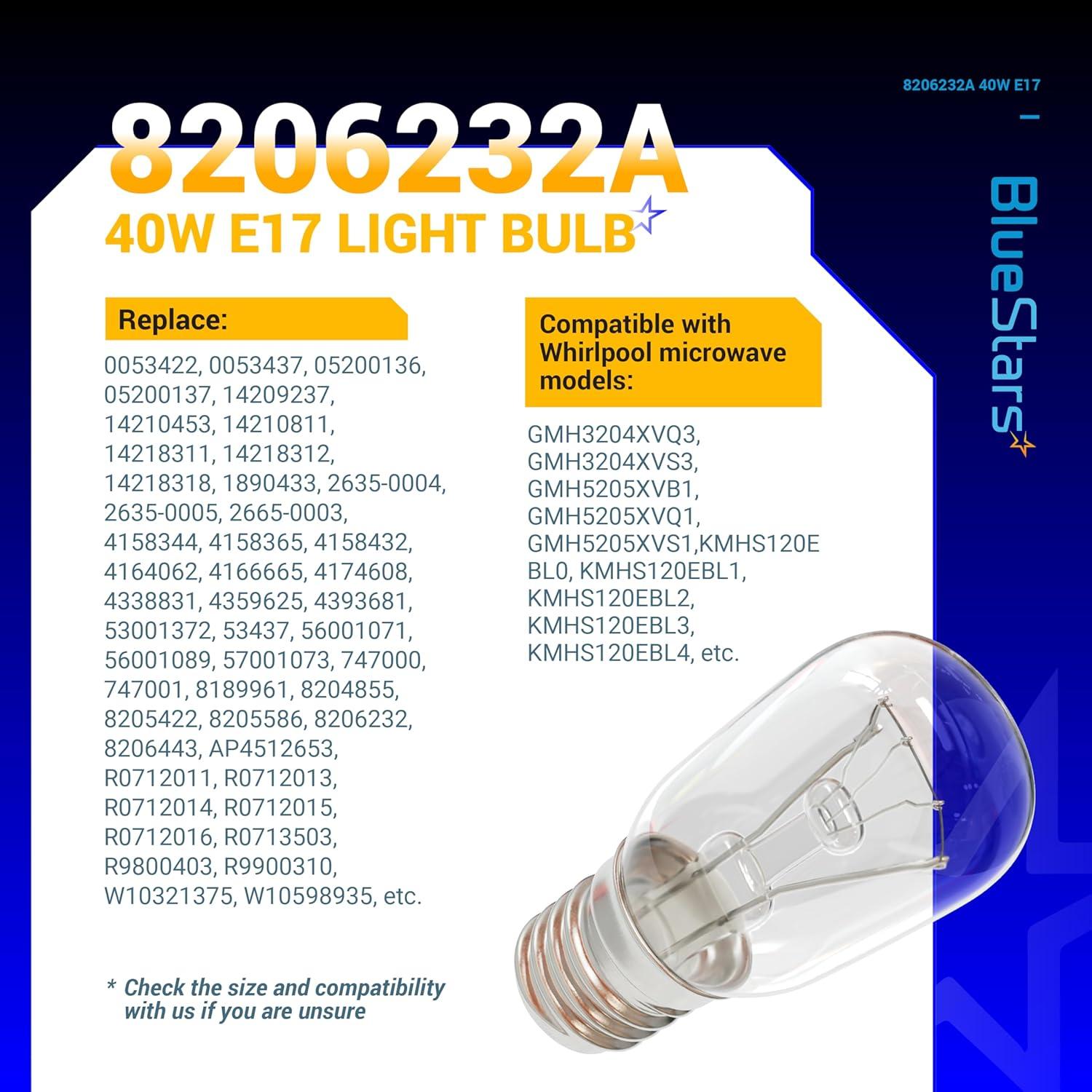 Bombilla de Luz para Microondas BlueStars 8206232A 40W E17 2 Unidades