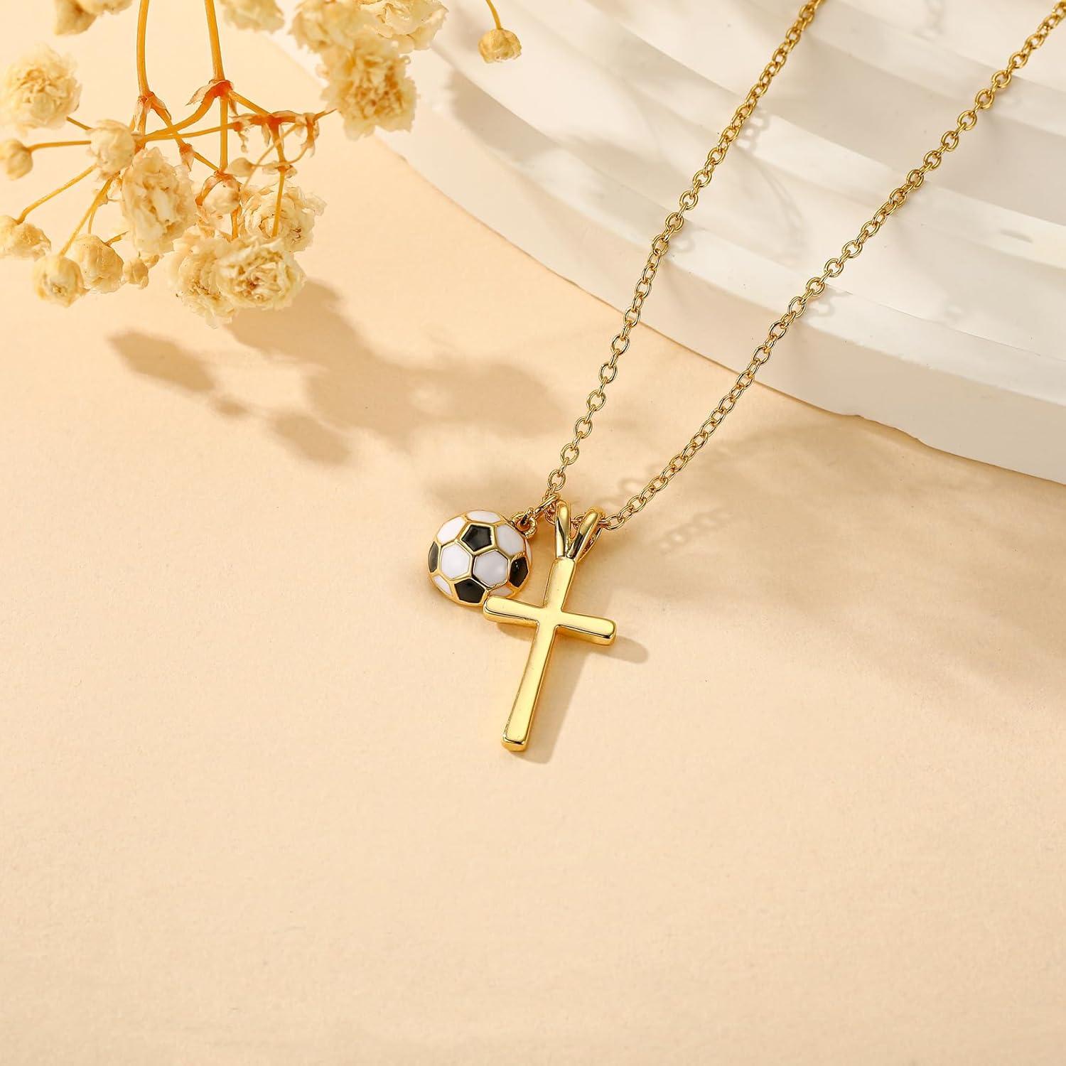 Collar de Cruz de Fútbol para Chicas - Joyería de Moda Oro