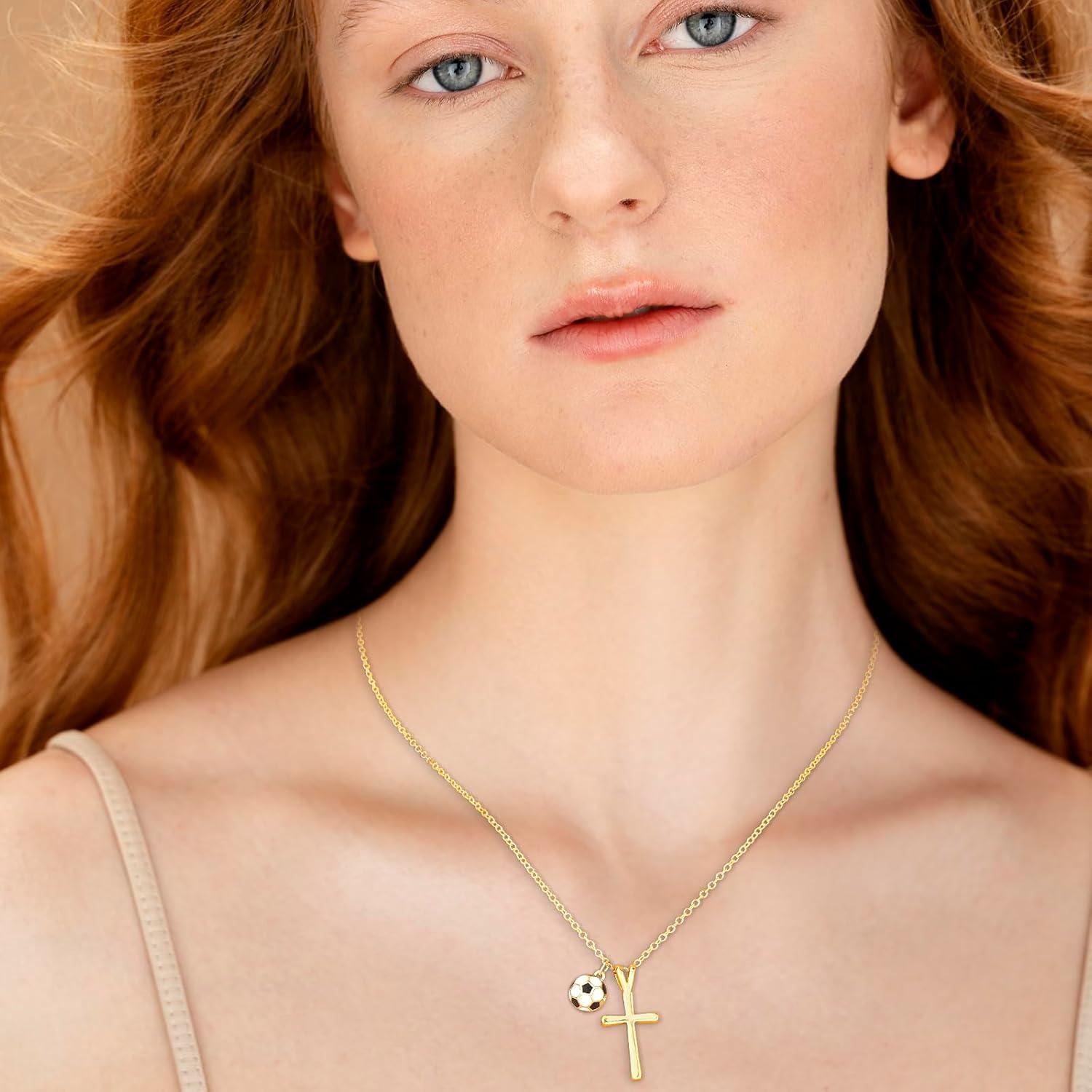 Collar de Cruz de Fútbol para Chicas - Joyería de Moda Oro