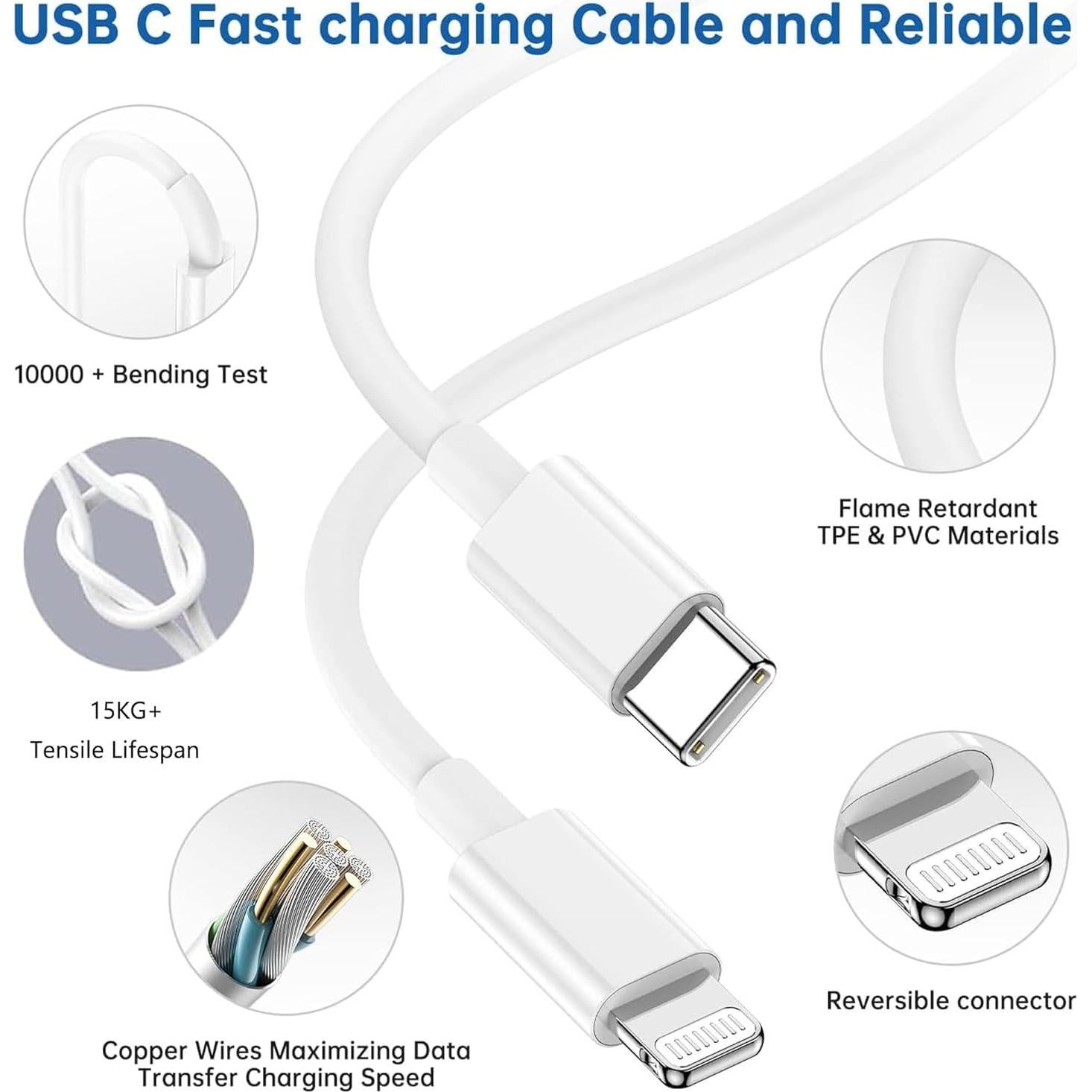 Cargador Rápido 20W para iPhone + Cable USB C a Lightning