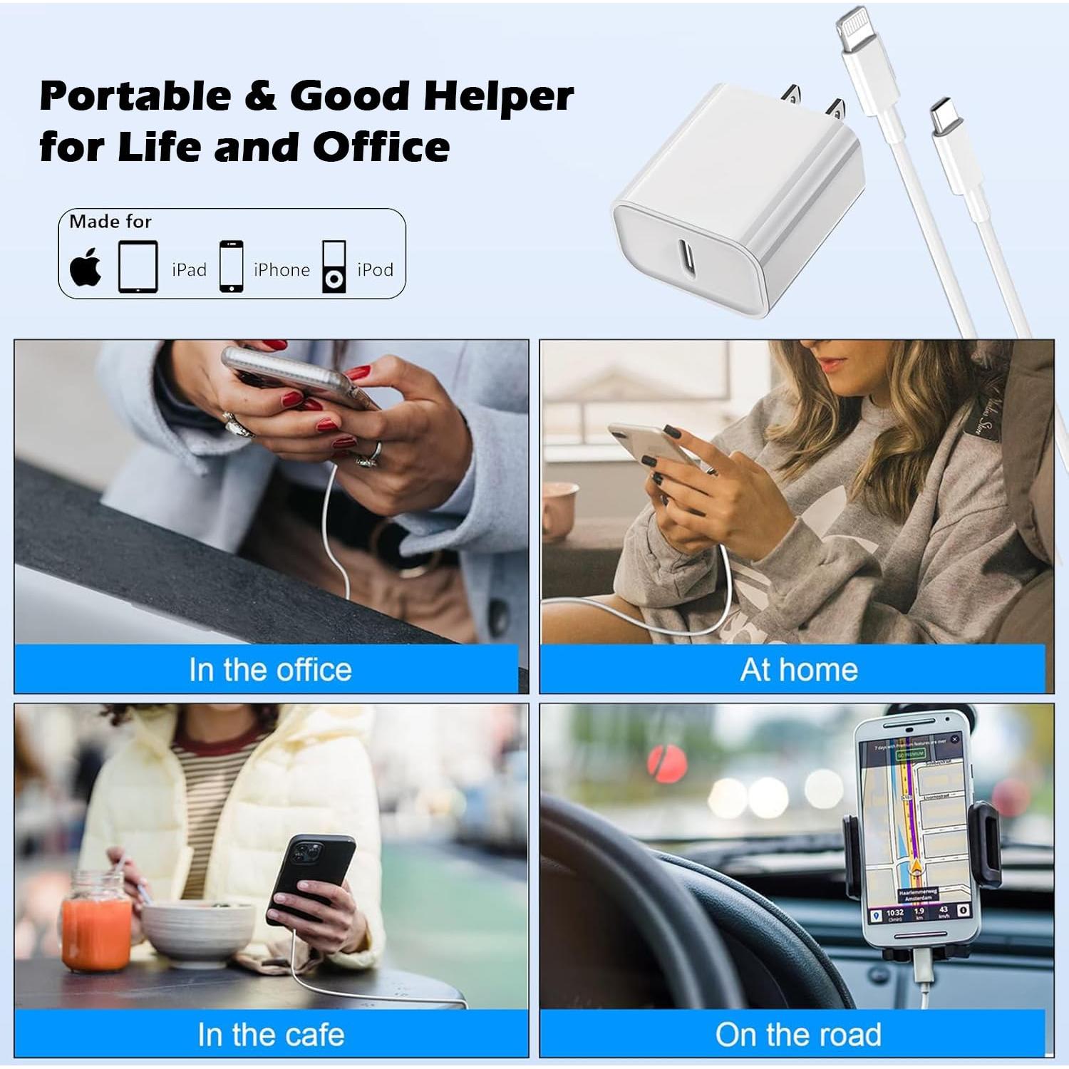 Cargador Rápido 20W para iPhone + Cable USB C a Lightning