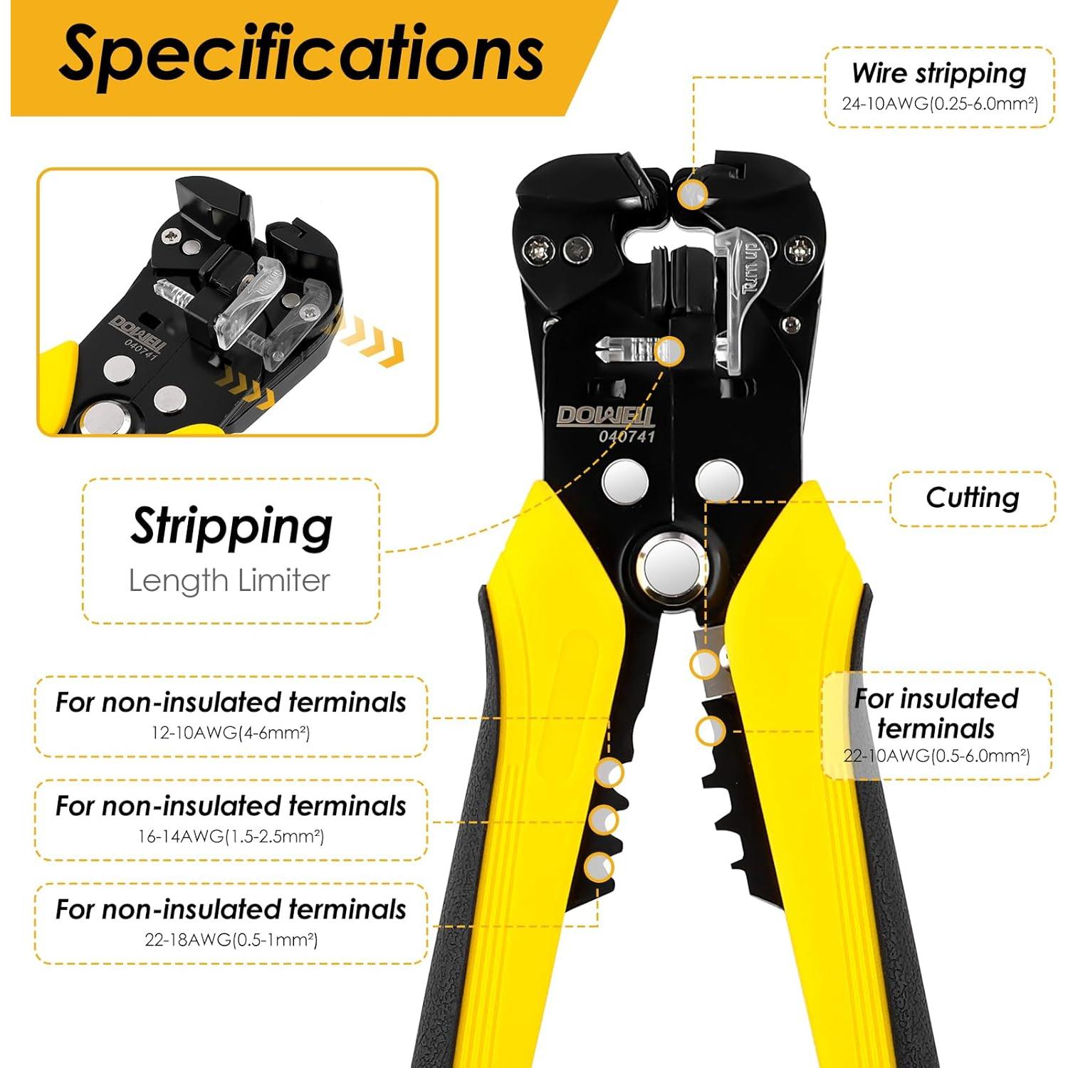 Pelacables Automático DOWELL 10-24 AWG 3-en-1 Ergonómico