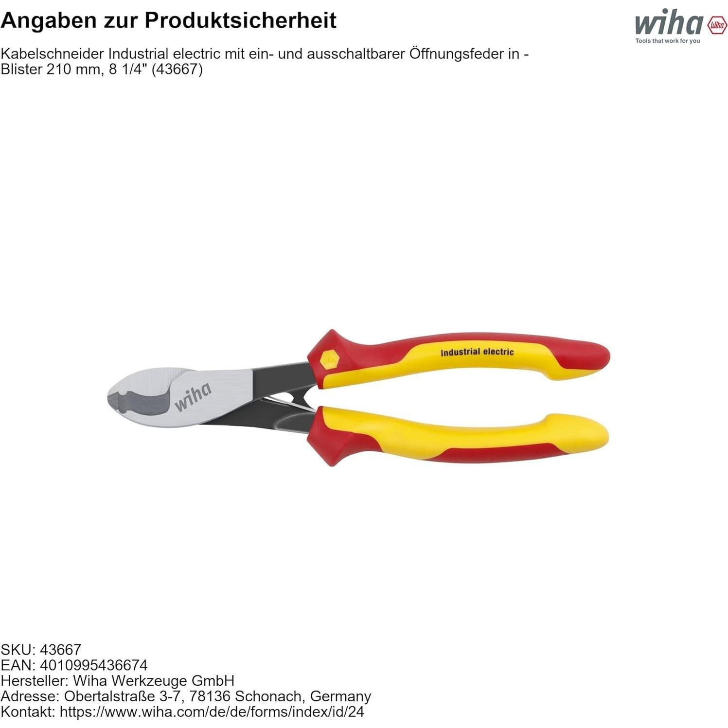 Alicates de Corte Wiha 210 mm para Cables Eléctricos