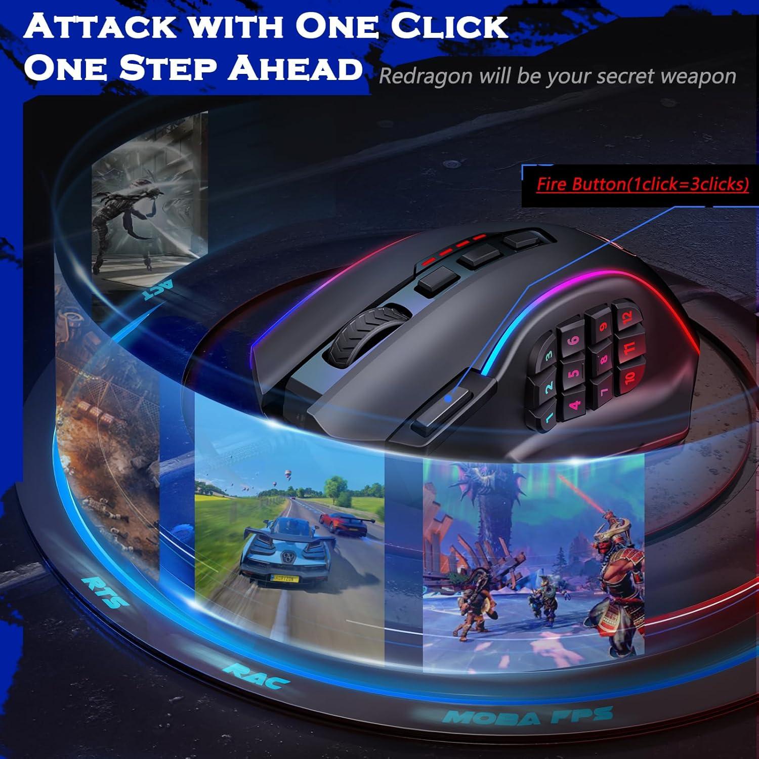 Ratón Gaming Redragon M901K 12400 DPI 16 Botones RGB