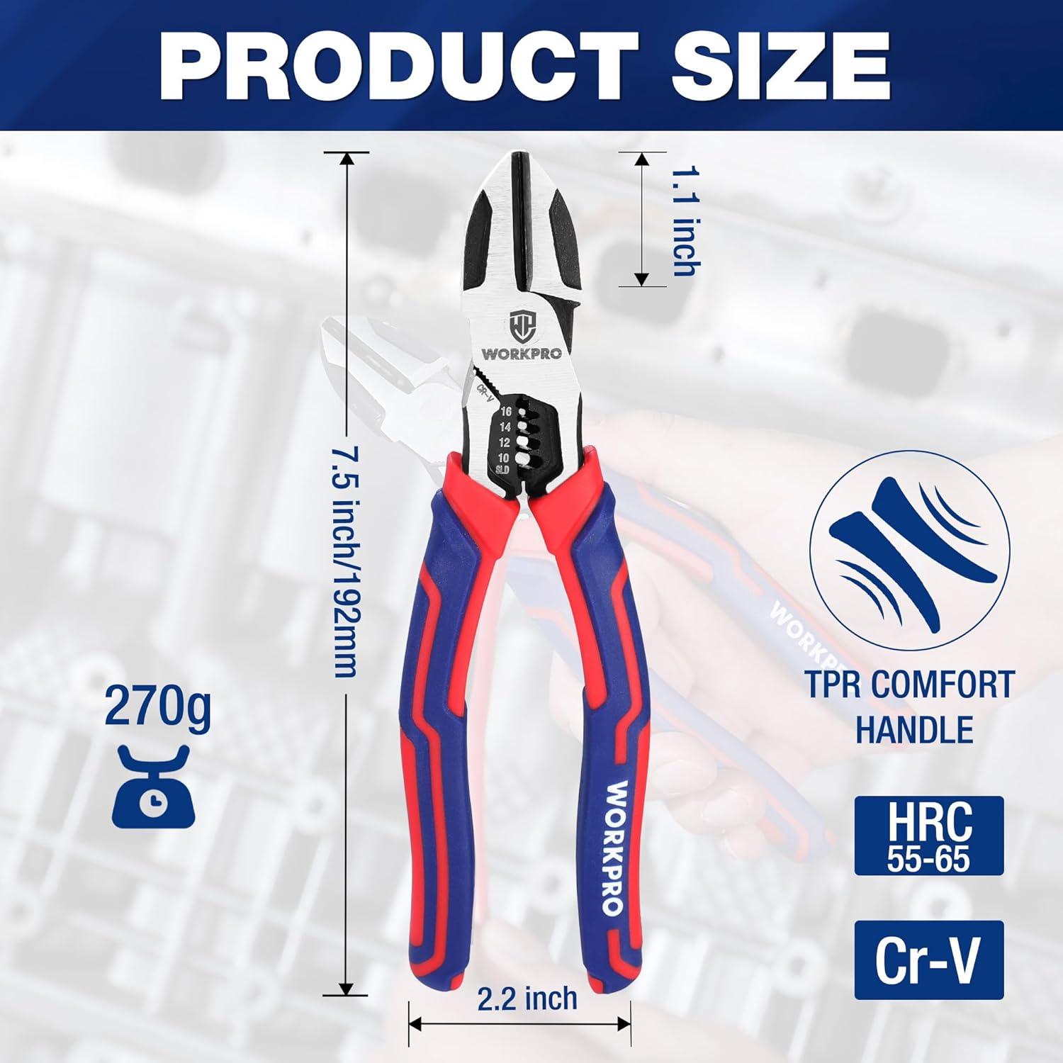 Alicates de Corte Diagonal WORKPRO 19 cm Multifuncionales