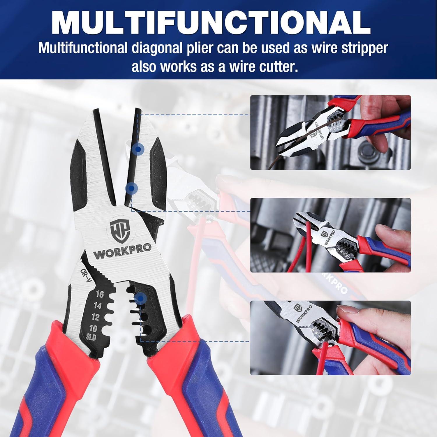 Alicates de Corte Diagonal WORKPRO 19 cm Multifuncionales