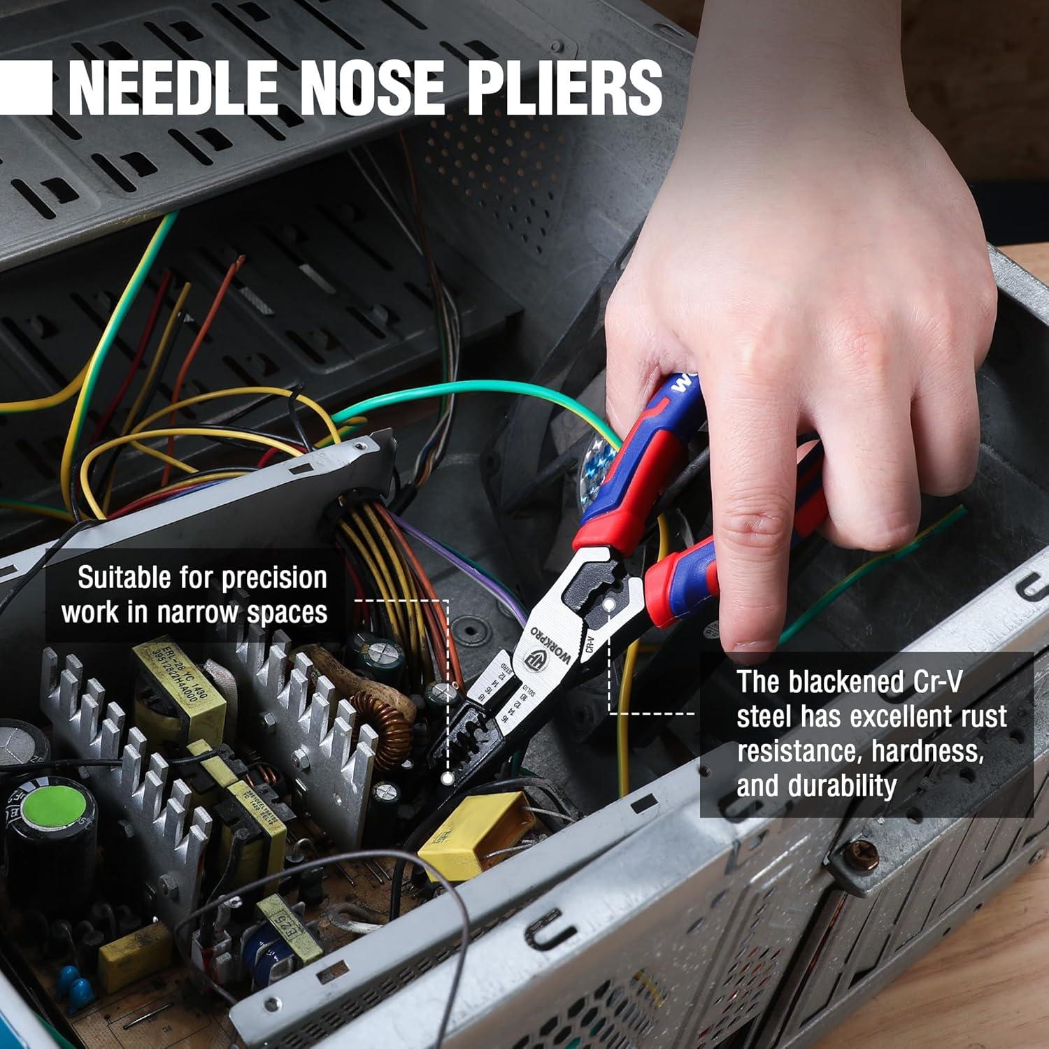 Alicates de Punta Larga WORKPRO 20 cm Multifuncionales