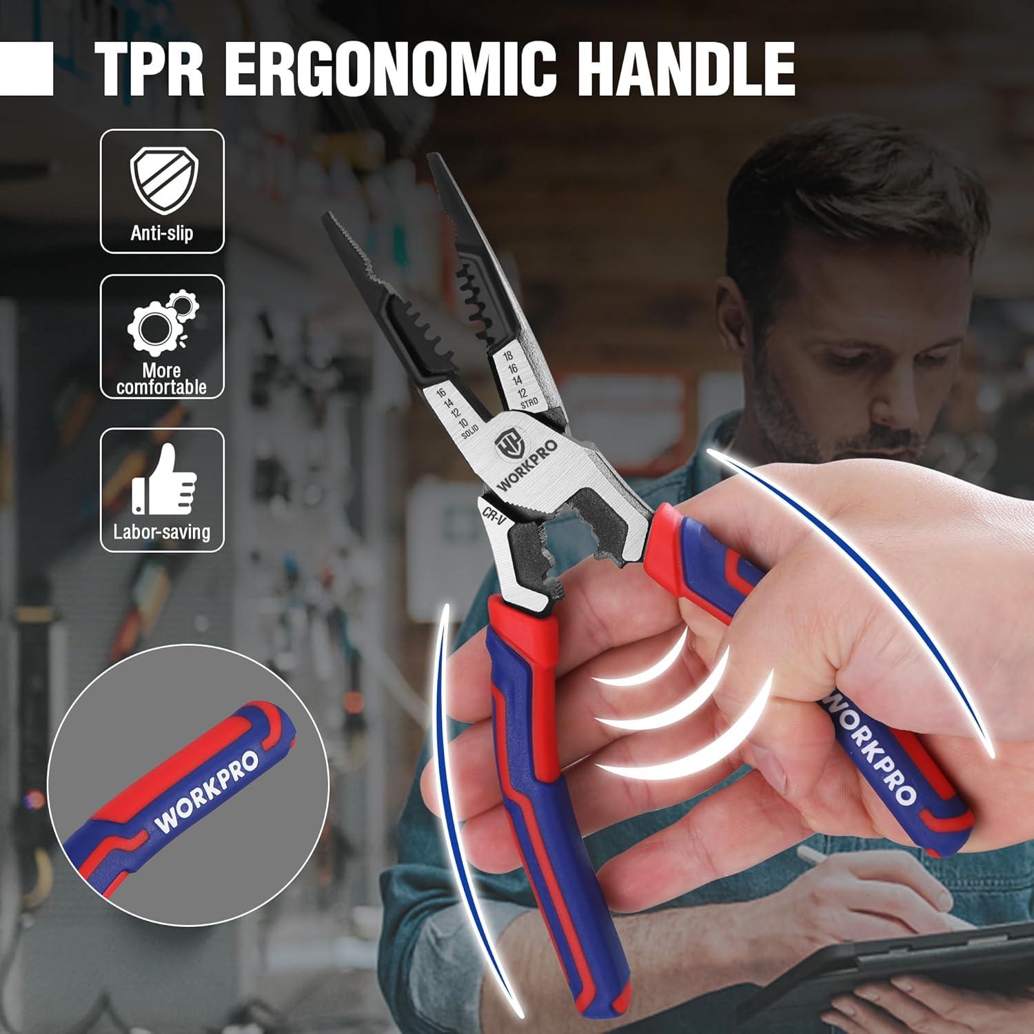 Alicates de Punta Larga WORKPRO 20 cm Multifuncionales