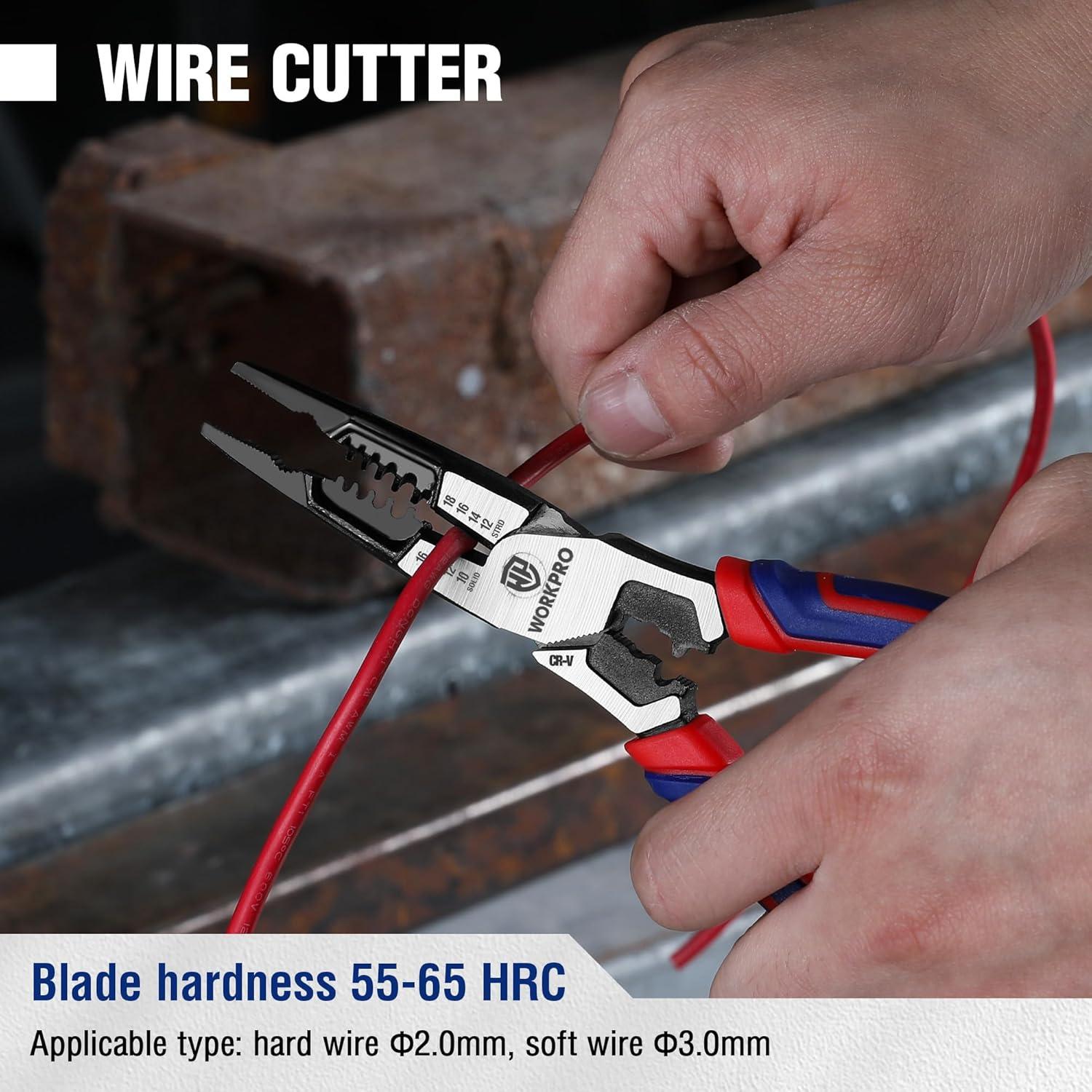 Alicates de Punta Larga WORKPRO 20 cm Multifuncionales