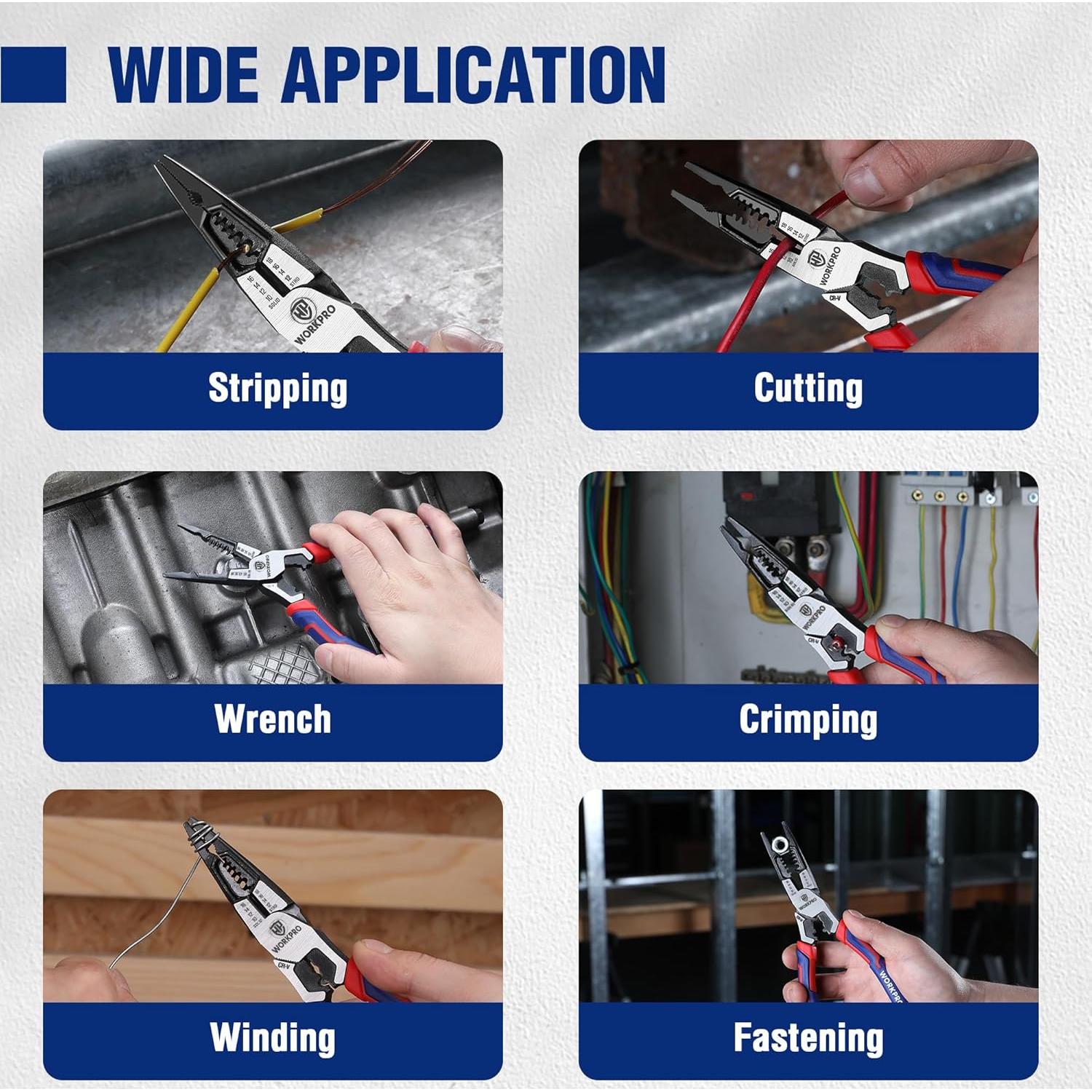 Alicates de Punta Larga WORKPRO 20 cm Multifuncionales