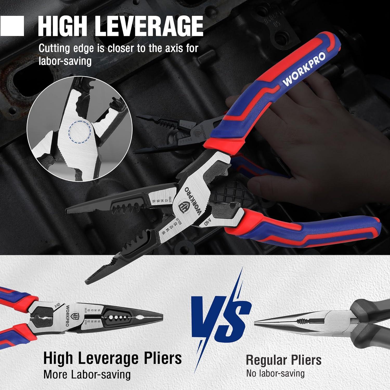 Alicates de Punta Larga WORKPRO 20 cm Multifuncionales