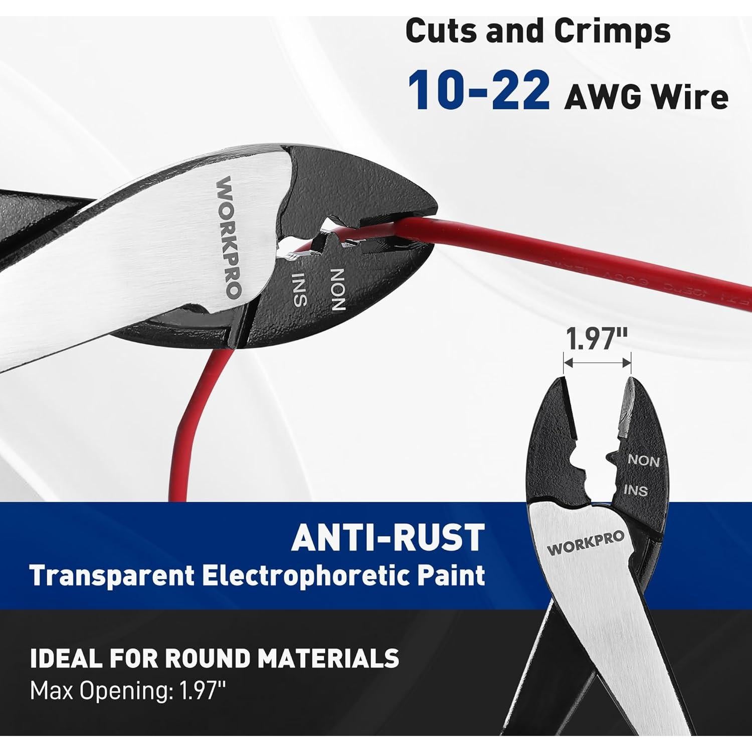 Cortador Crimpador de Alambre WORKPRO 24.13 cm 10-22 AWG