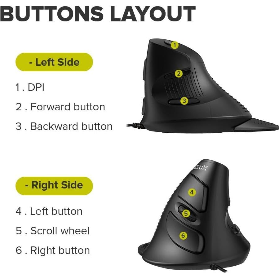 DeLUX Ratón Vertical Ergonómico M618XU 4200DPI Negro