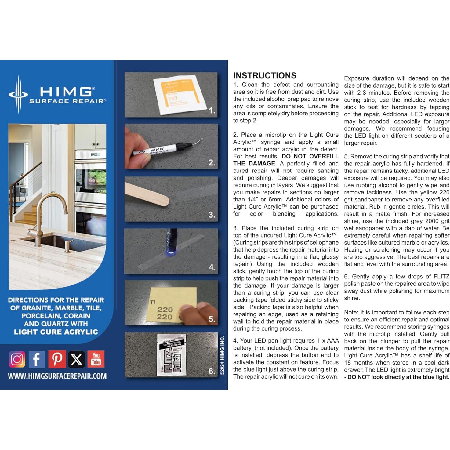 Kit de Reparación de Encimeras HIMG - Cuarzo, Granito, Mármol
