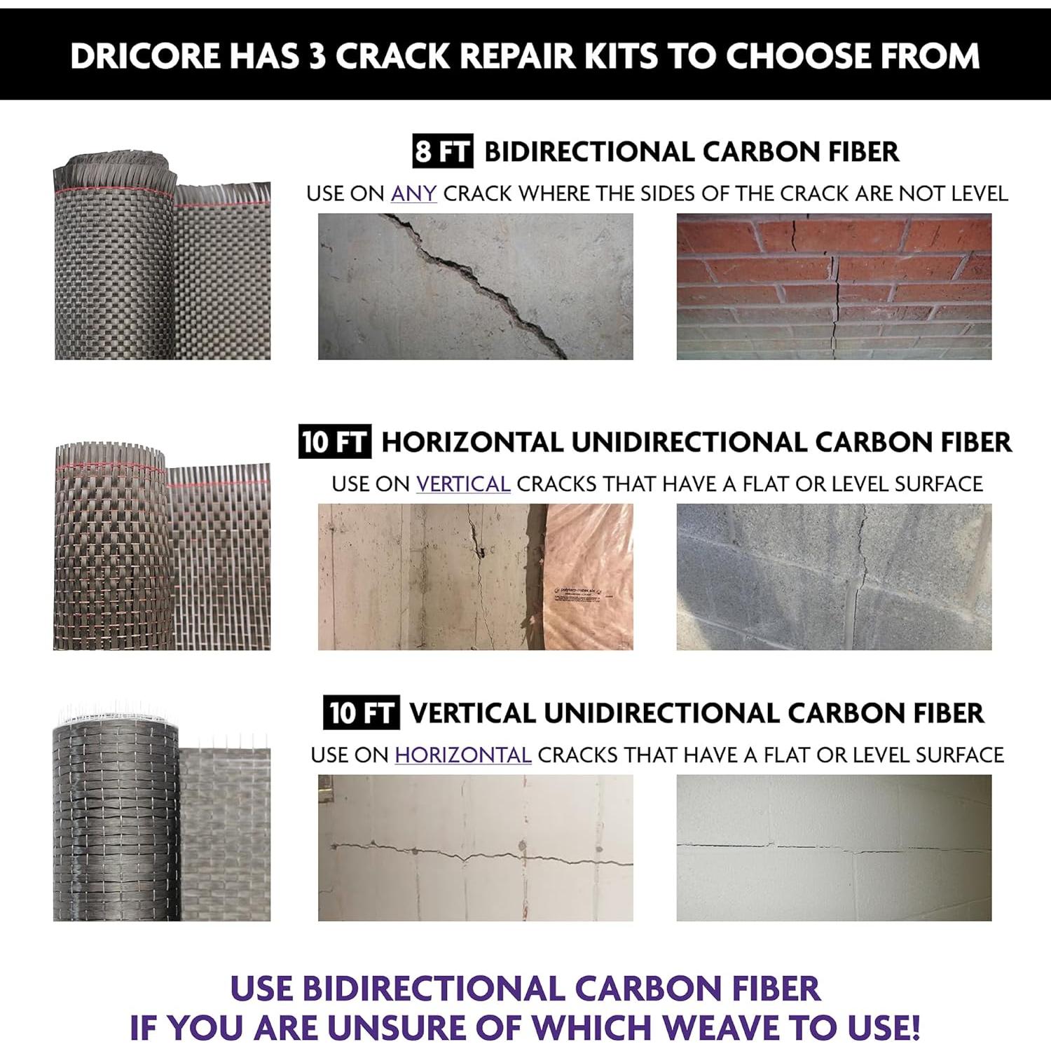 Kit de Reparación de Grietas DRICORE PRO 10 pies Fibra Carbono