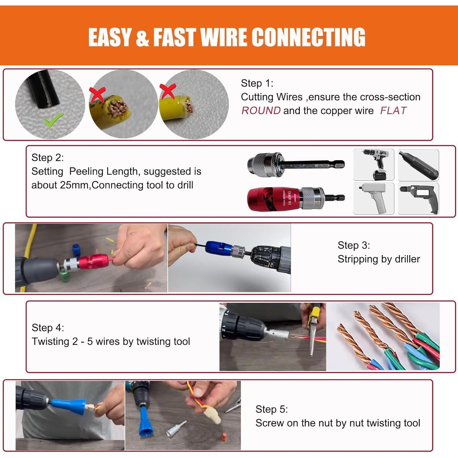 Destripador de Cables para Taladro Ottimoor AWG 14-12-10