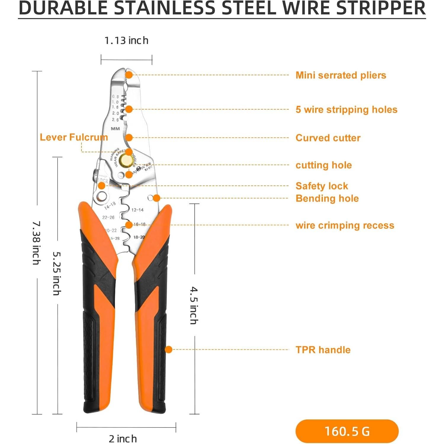 Pelacables y Crimpadora VANJOIN 18.7 cm para AWG 10-22