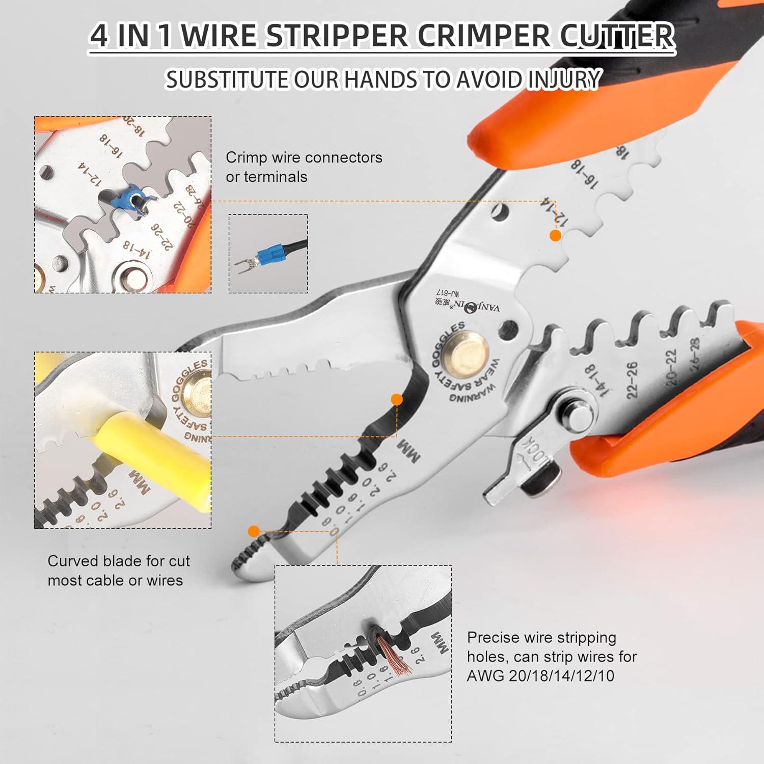 Pelacables y Crimpadora VANJOIN 18.7 cm para AWG 10-22