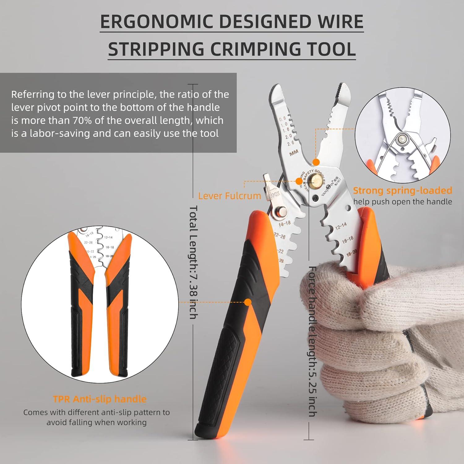 Pelacables y Crimpadora VANJOIN 18.7 cm para AWG 10-22