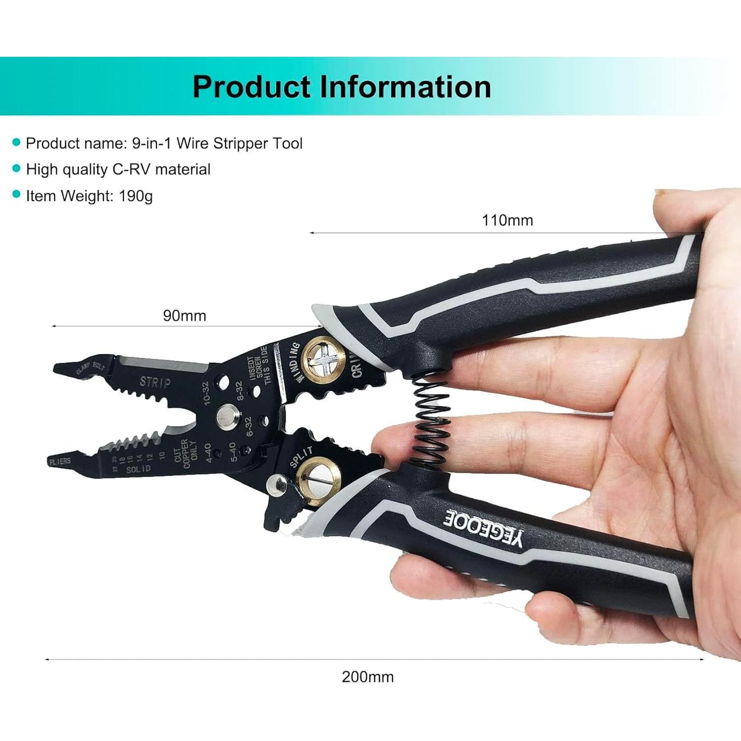 Alicates Pelacables Multifuncionales YEGEOOE 20.32 cm 9 en 1