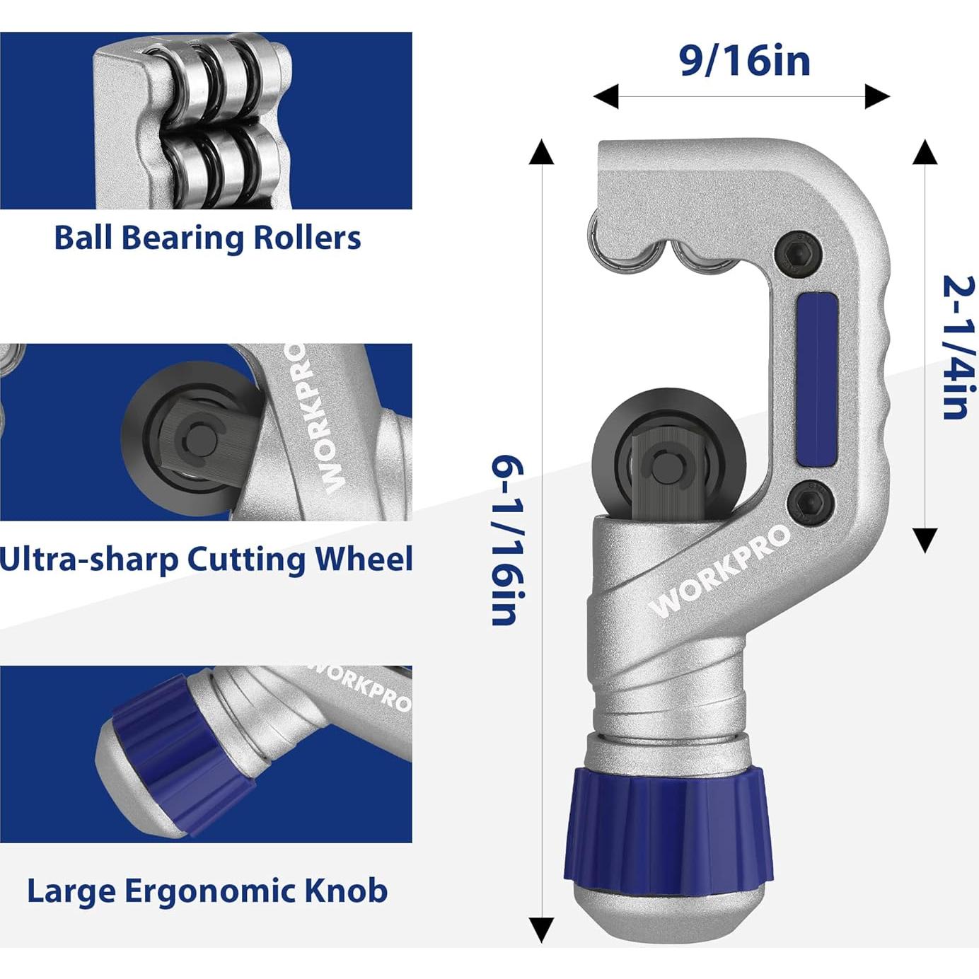 WORKPRO Juego de Cortadores de Tubos 3 Piezas 1/8"-1-1/4"